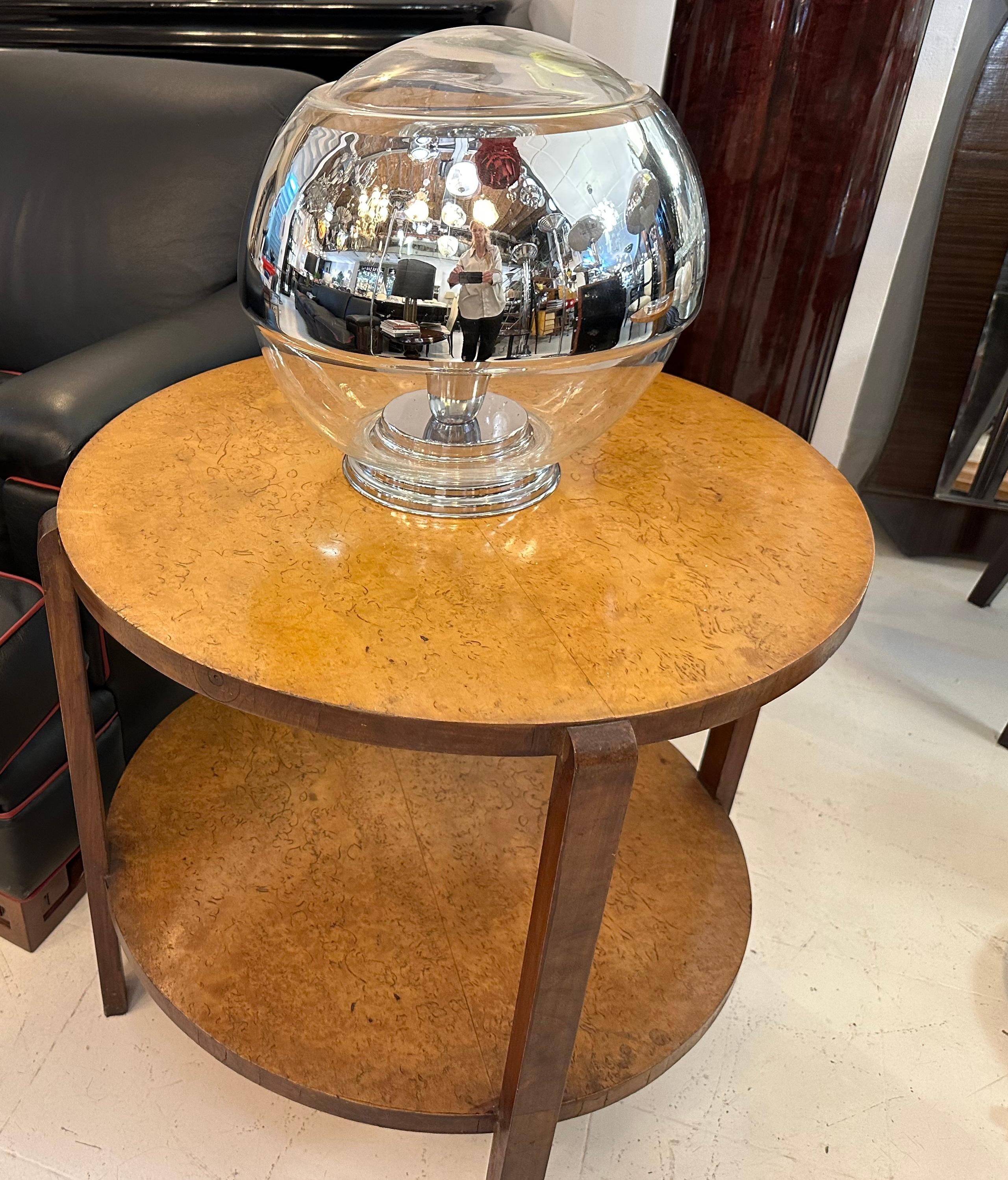 Lámpara de mesa grande de cristal y cromo, 1950, Alemana Alemán en venta