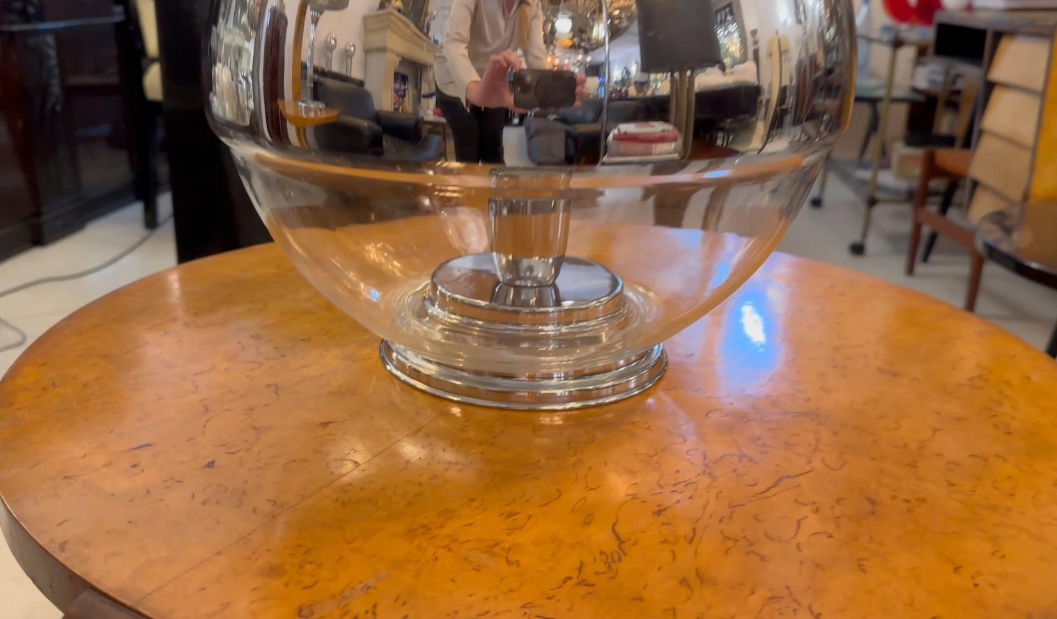 Lámpara de mesa grande de cristal y cromo, 1950, Alemana Vidrio en venta