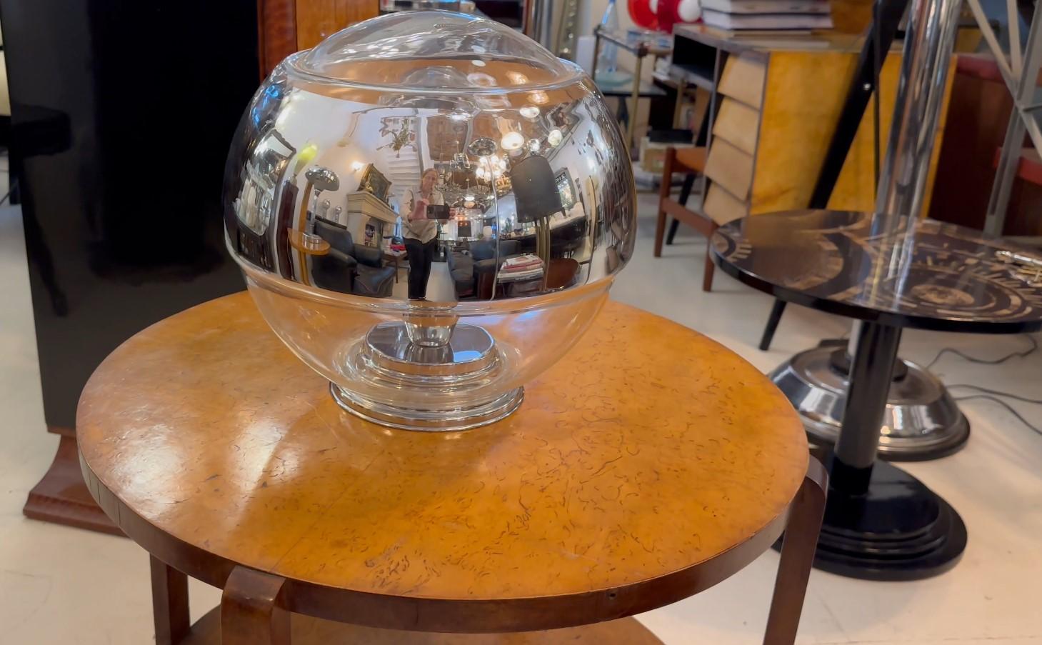 Lámpara de mesa grande de cristal y cromo, 1950, Alemana en venta 2