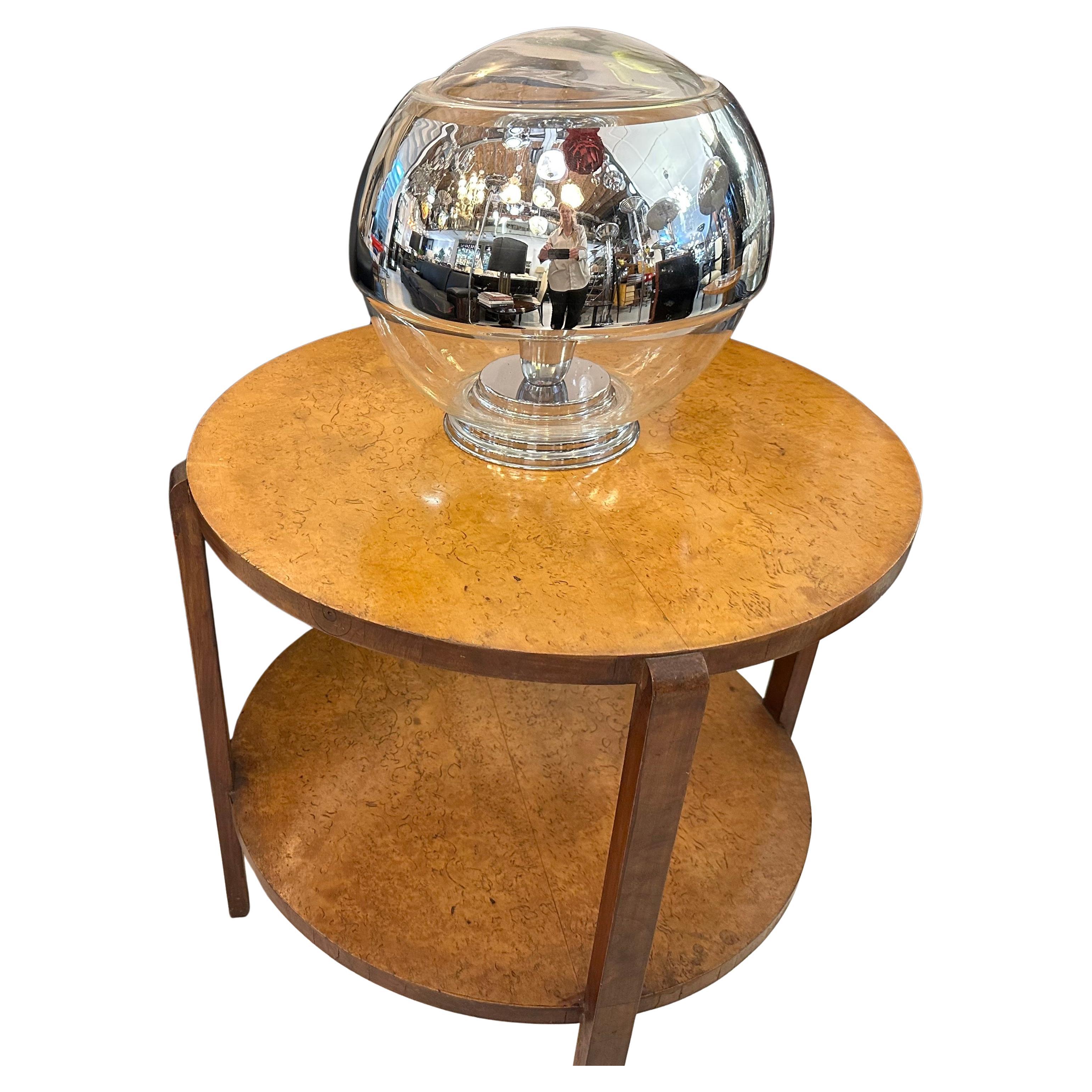 Lámpara de mesa grande de cristal y cromo, 1950, Alemana