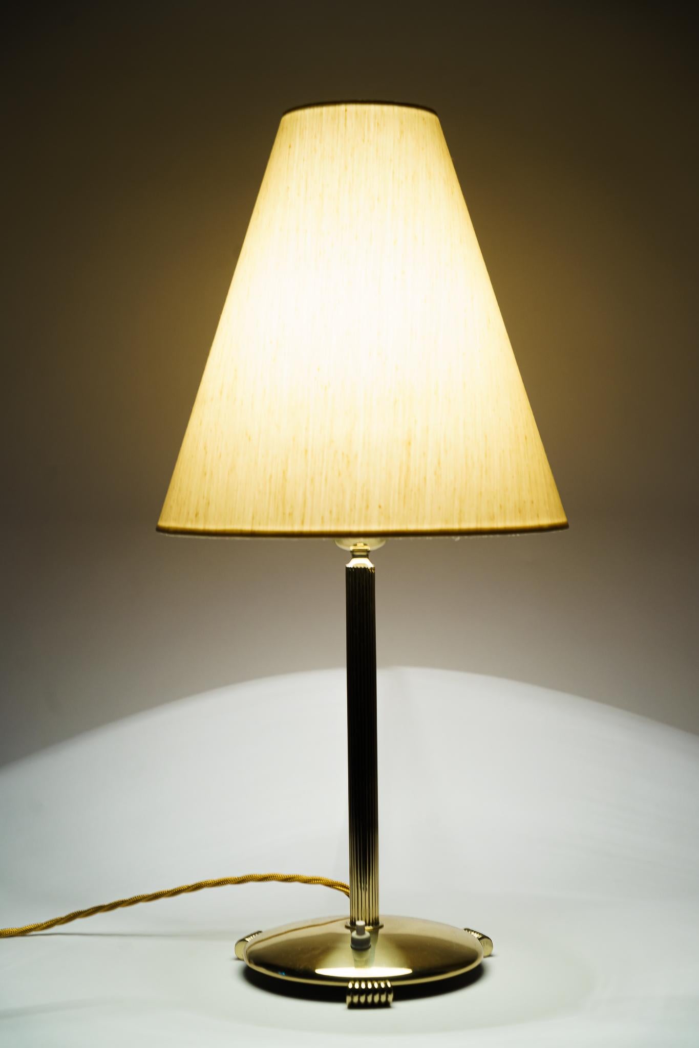 Polished Big Table Lamp with Fabric Shade Vienna Around 1950s For Sale