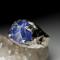 Big Tanzanite Silver Bold Ring Cobalt Blue Raw Crystal Natural Gemstone