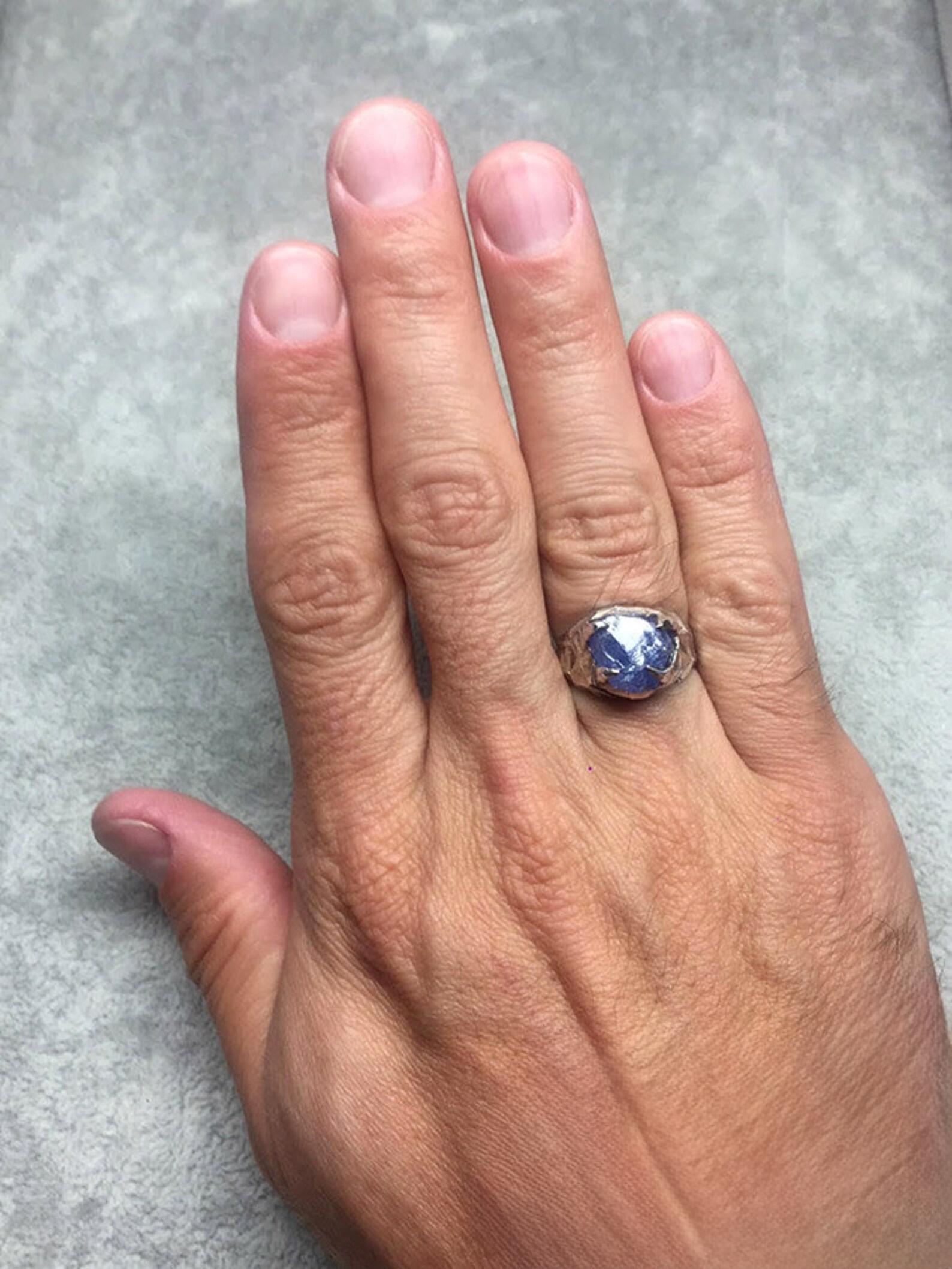 Artisan Big Tanzanite Silver Bold Ring Cobalt Blue Raw Crystal Natural Gemstone For Sale
