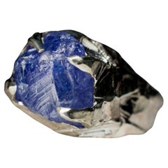 Big Tanzanite Silver Bold Ring Cobalt Blue Raw Crystal Natural Gemstone