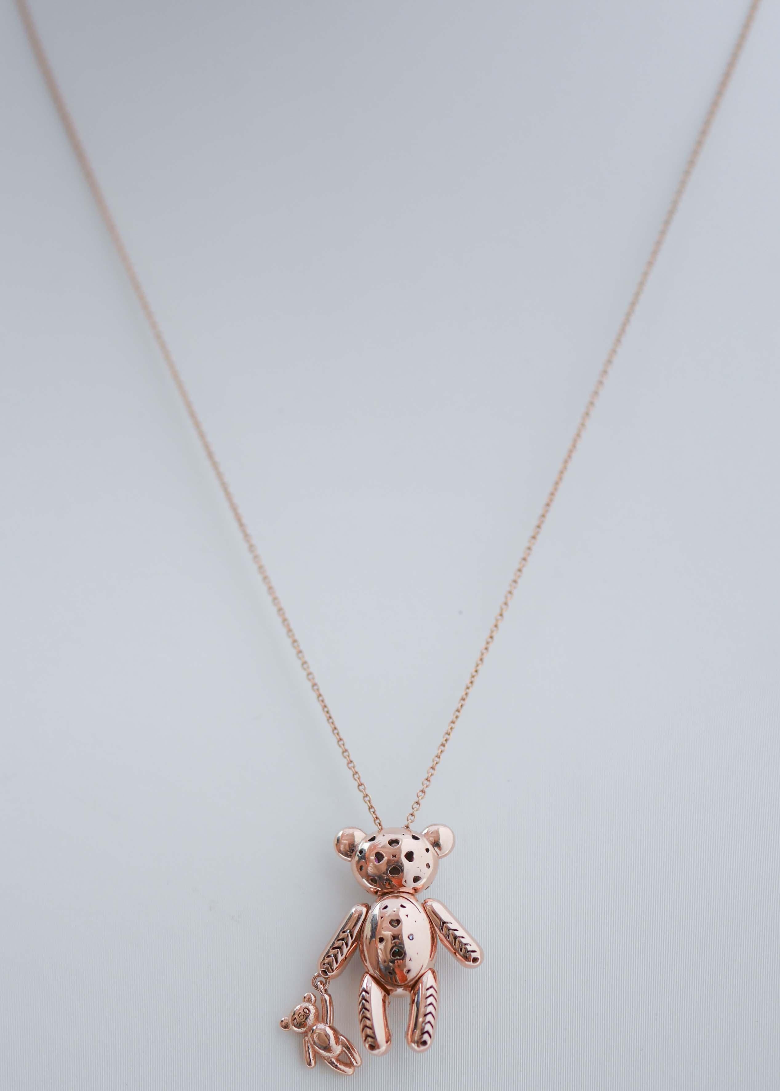 Mixed Cut Big Teddy Rubies, Diamonds, 18 Karat Rose Gold Pendant Necklace For Sale