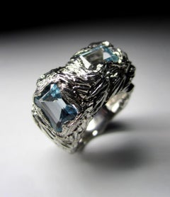 Anillo de plata con topacio grande Piedra preciosa azul natural Atrevida Joyería fina