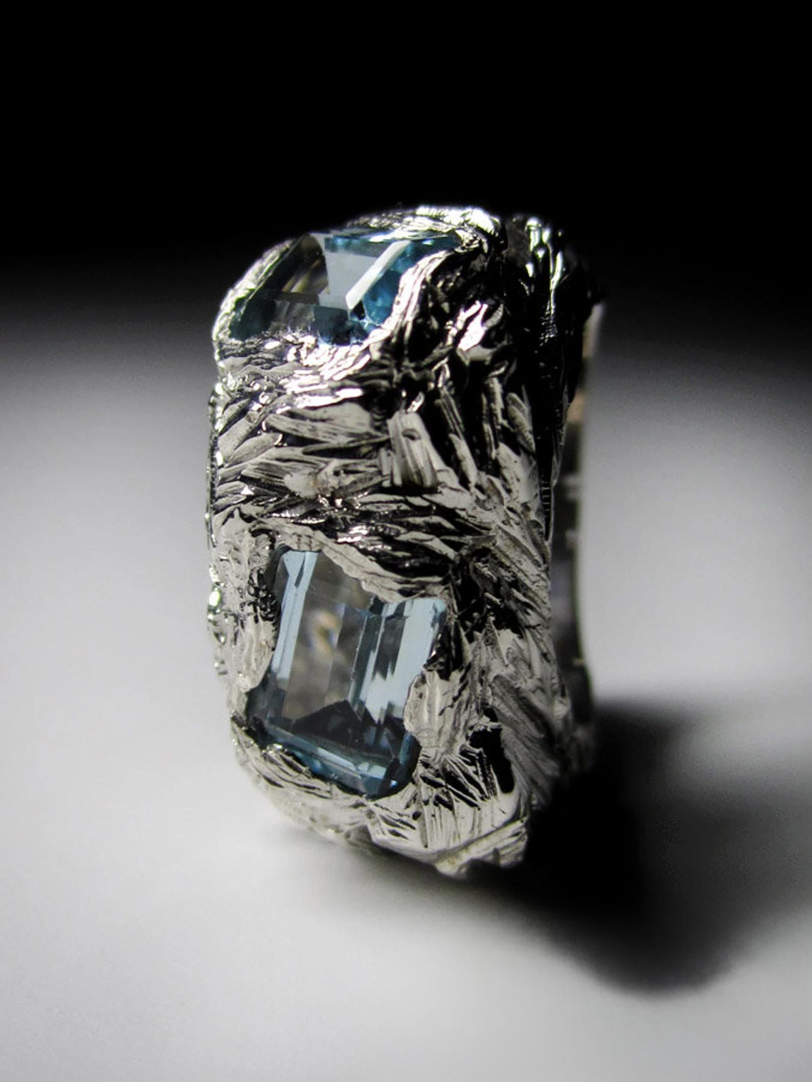 Artisan Big Topaz Silver Ring Natural Blue Statement Gemstone Bold Fine Jewelry  For Sale
