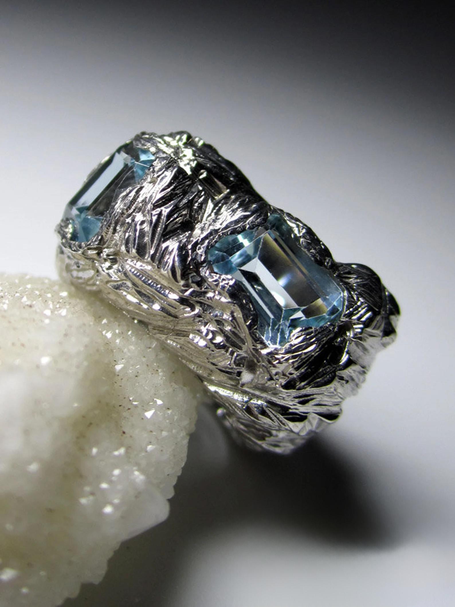 Women's or Men's Big Topaz Silver Ring Natural Blue Statement Gemstone Bold Fine Jewelry  For Sale