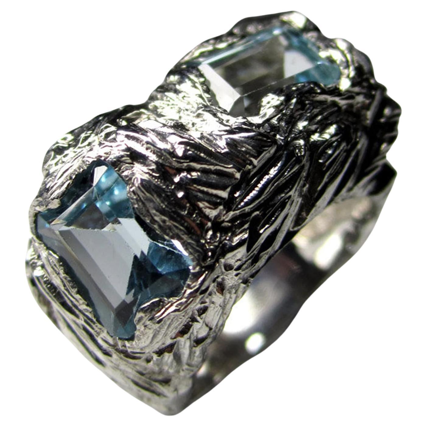 Big Topaz Silver Ring Natural Blue Statement Gemstone Bold Fine Jewelry 