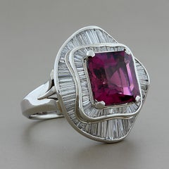 Large Tourmaline Diamond Platinum Cocktail Ring