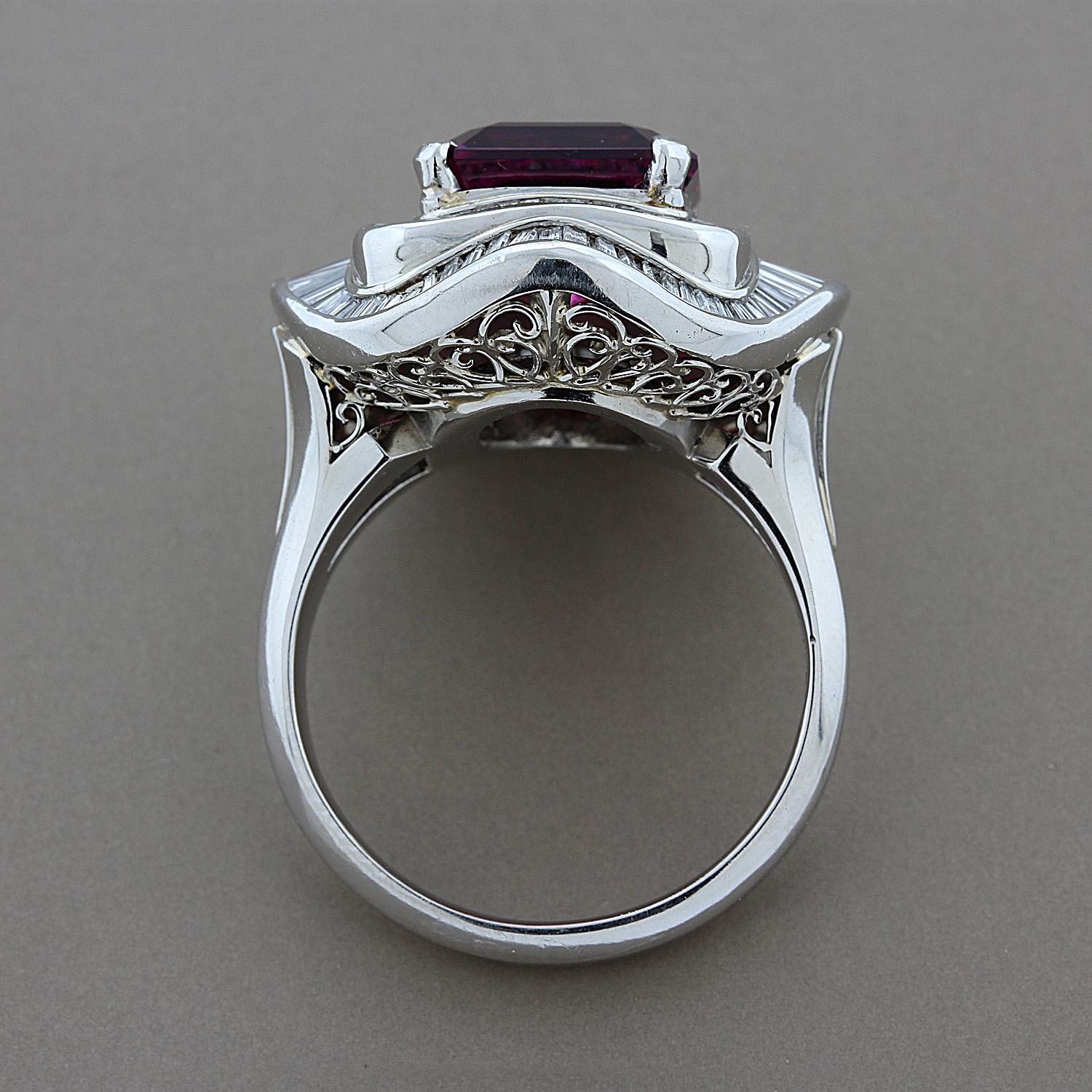 Women's or Men's Large Tourmaline Diamond Platinum Cocktail Ring For Sale