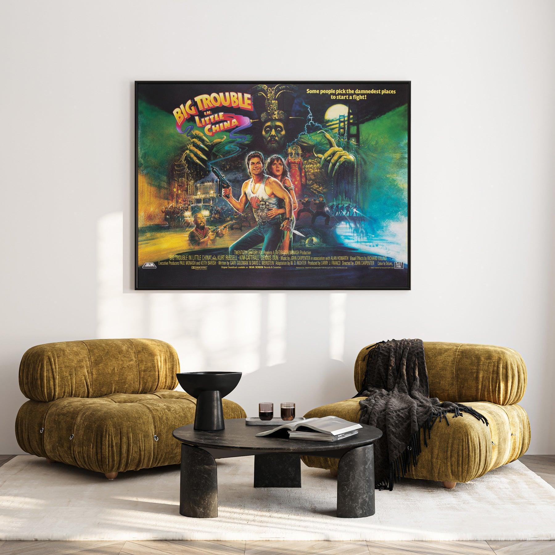Original Big Trouble In Little China 1986 UK Quad Film Poster by British artist Brian Bysouth. Cult classic movie Big Trouble in Little China, was directed by John Carpenter and stared Kurt Russell, Kim Cattrall, and Dennis Dun.

This original