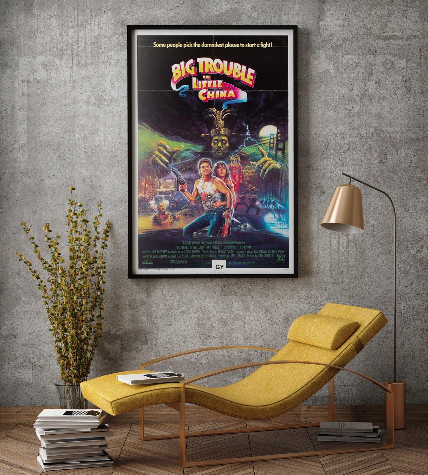 Original Big Trouble In Little China 1986 US International 1 Sheet Film Poster by British artist Brian Bysouth. Cult classic movie Big Trouble in Little China, was directed by John Carpenter and stared Kurt Russell, Kim Cattrall, and Dennis