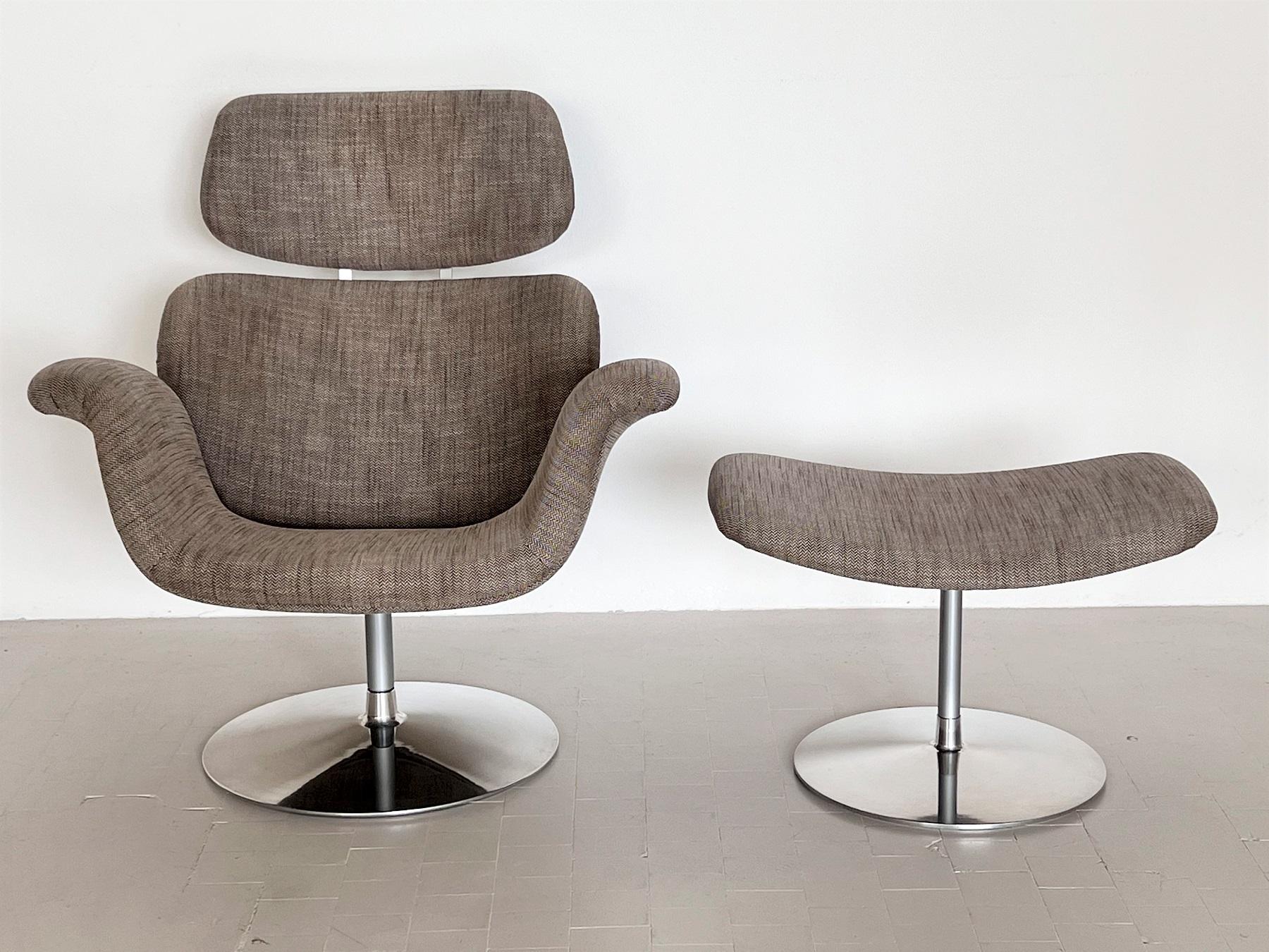 Metal Big Tulip Chair and Ottoman Original Version by Pierre Paulin for Artifort, 1980