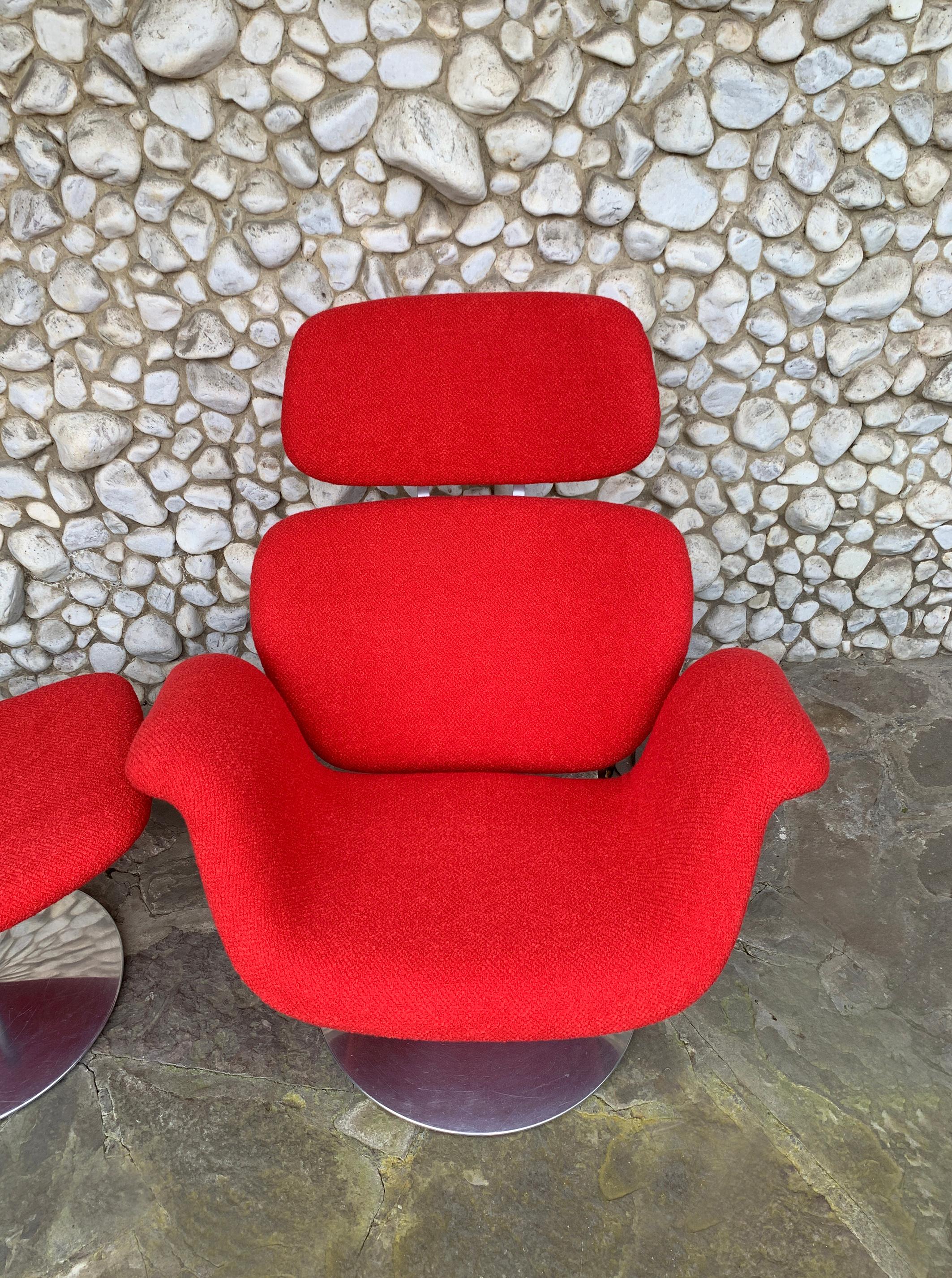 Steel Big Tulip Lounge Chair and Ottoman by Pierre Paulin for Artifort, 1980s