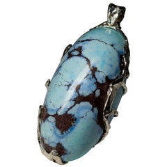 Collier unisexe avec pendentif en argent Turquoise Cabochon bleu marine