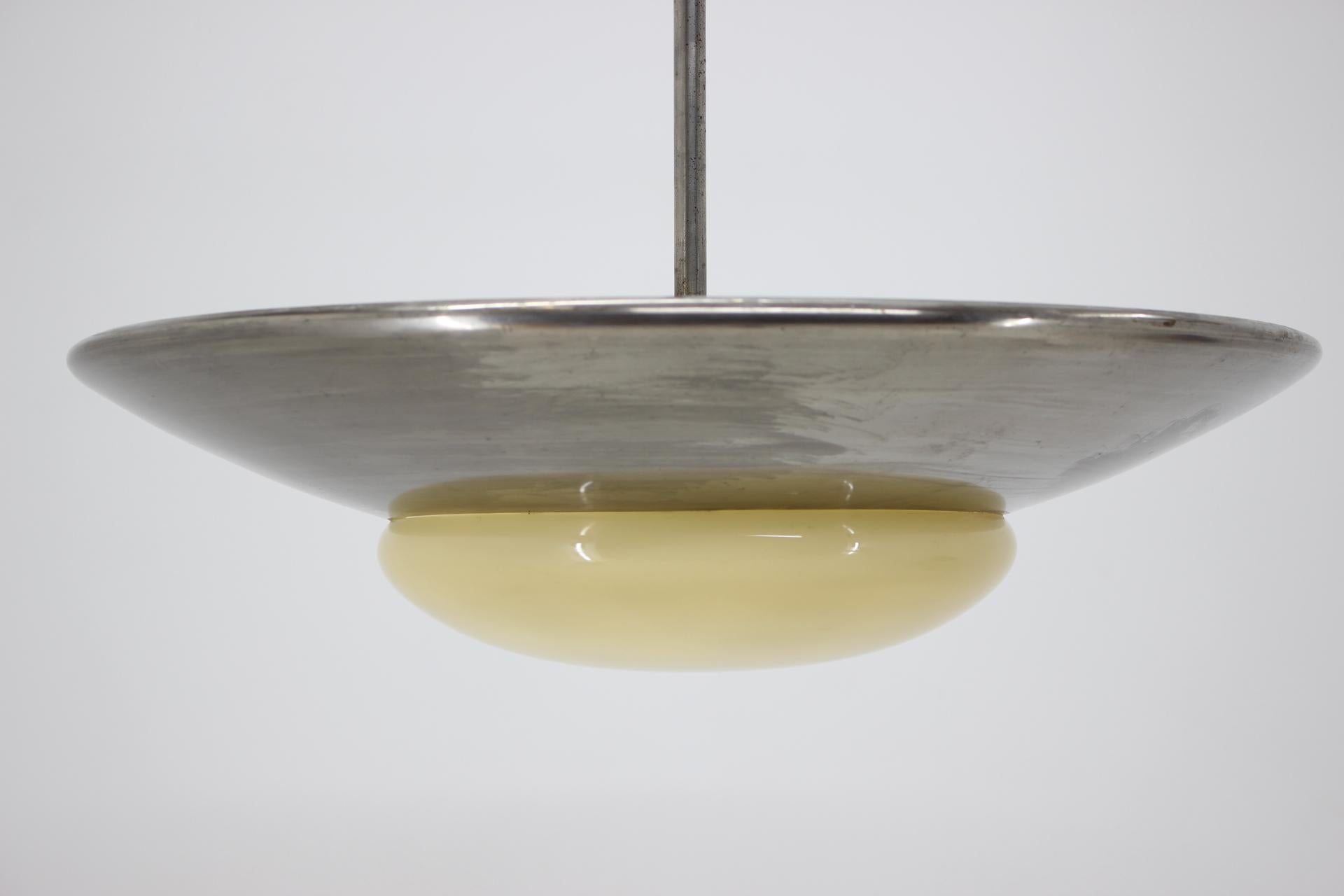 Opaline Glass Big Unique Bauhaus / Functionalism Chrome Pendant, 1930 For Sale