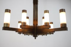 Große einzigartige Bauhaus Art Deco Deckenleuchte aus Messing, Kronleuchter, 1930er Jahre