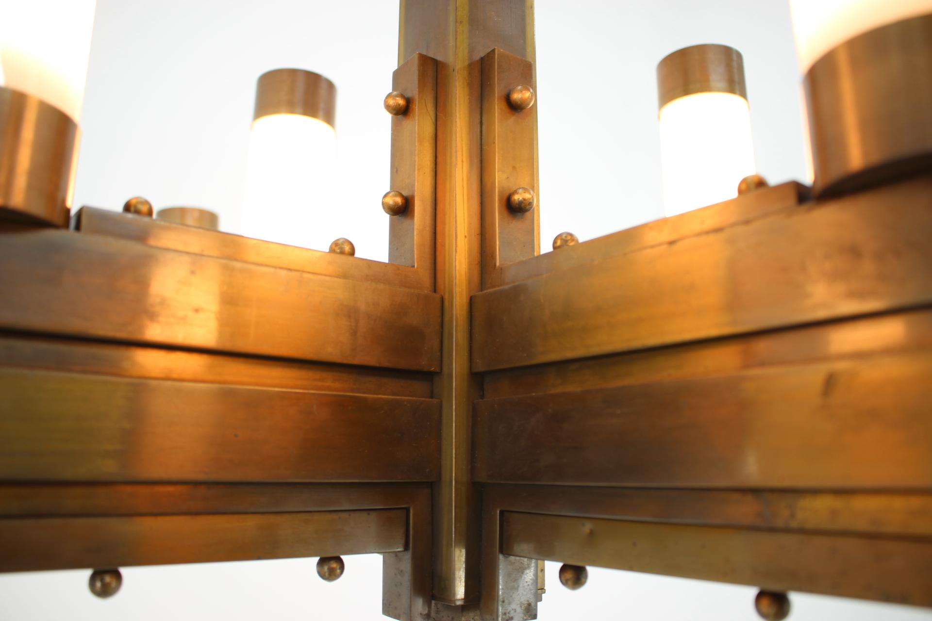Early 20th Century Big Unique Brass Bauhaus Art Deco Ceiling Lamp, Chandelier, 1930s For Sale