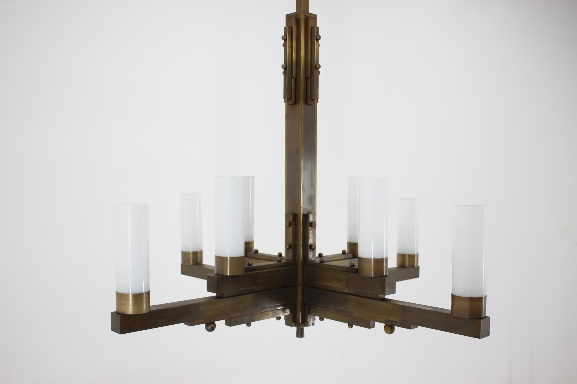 Big Unique Brass Bauhaus Art Deco Ceiling Lamp, Chandelier, 1930s For Sale 4