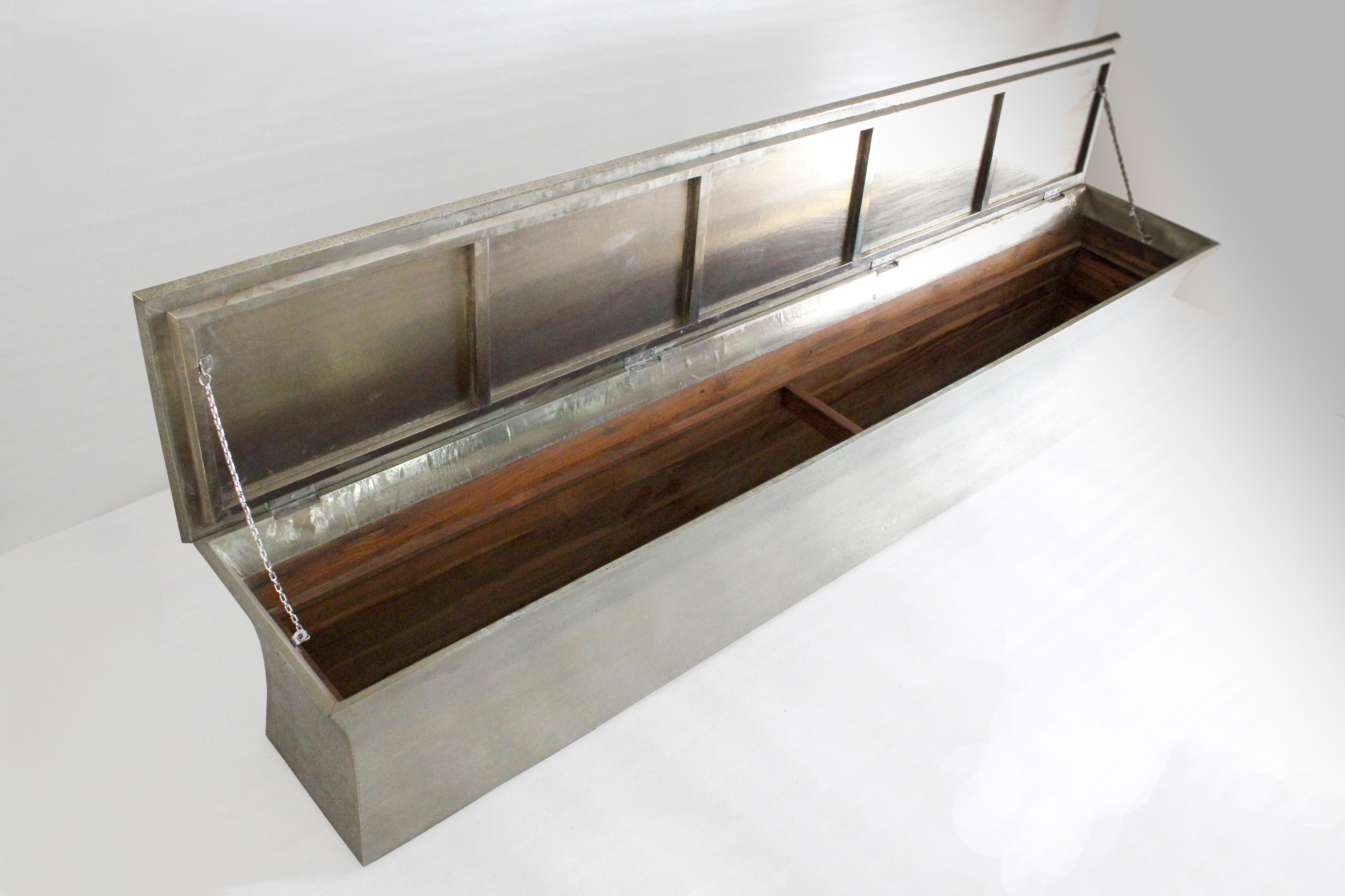 American Big Vaisseau Bench in White Bronze Clad Over Teak by Paul Mathieu For Sale