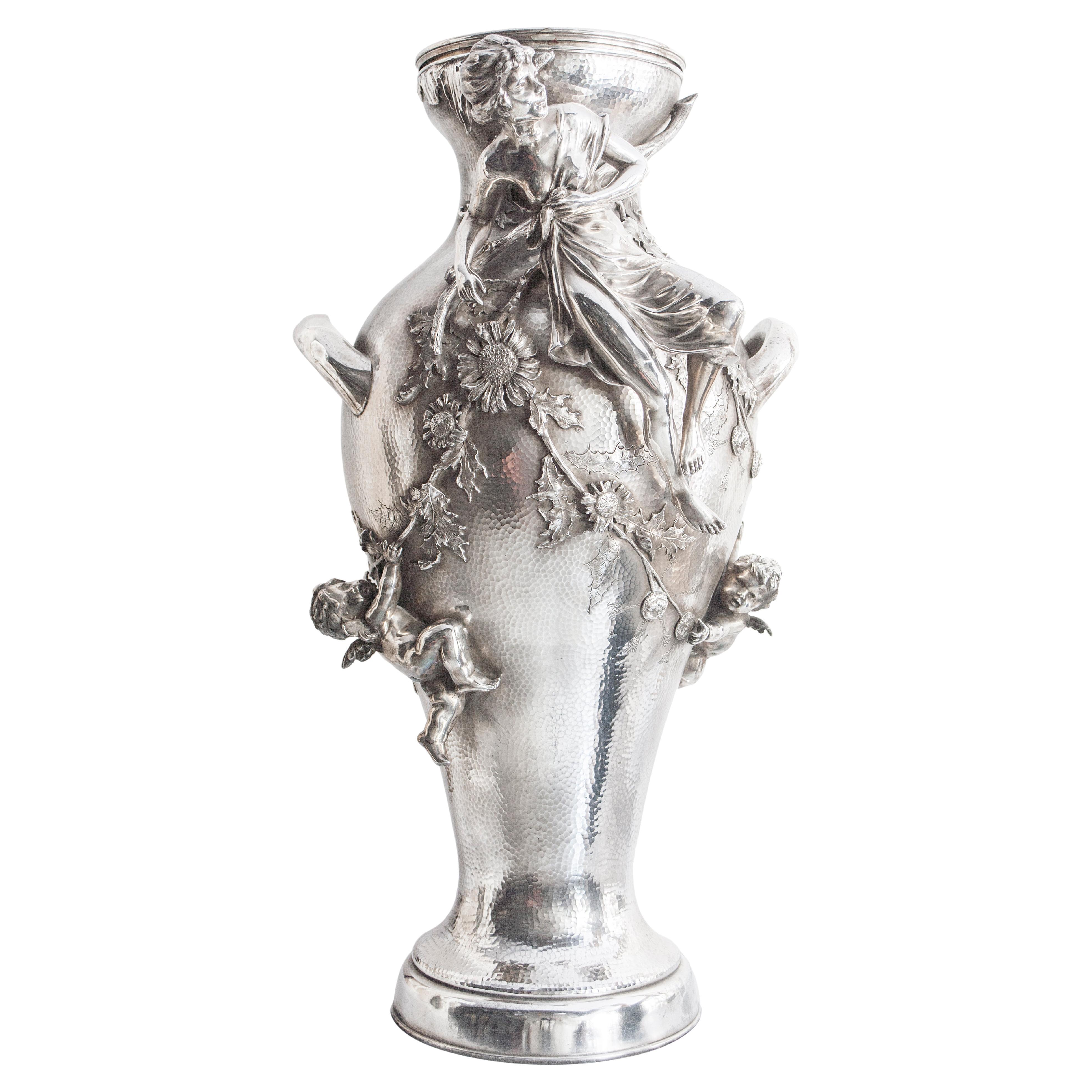 Big Vase Orivit, German, 1906 in Silver, Art Nouveau, Sign, Orivit For Sale