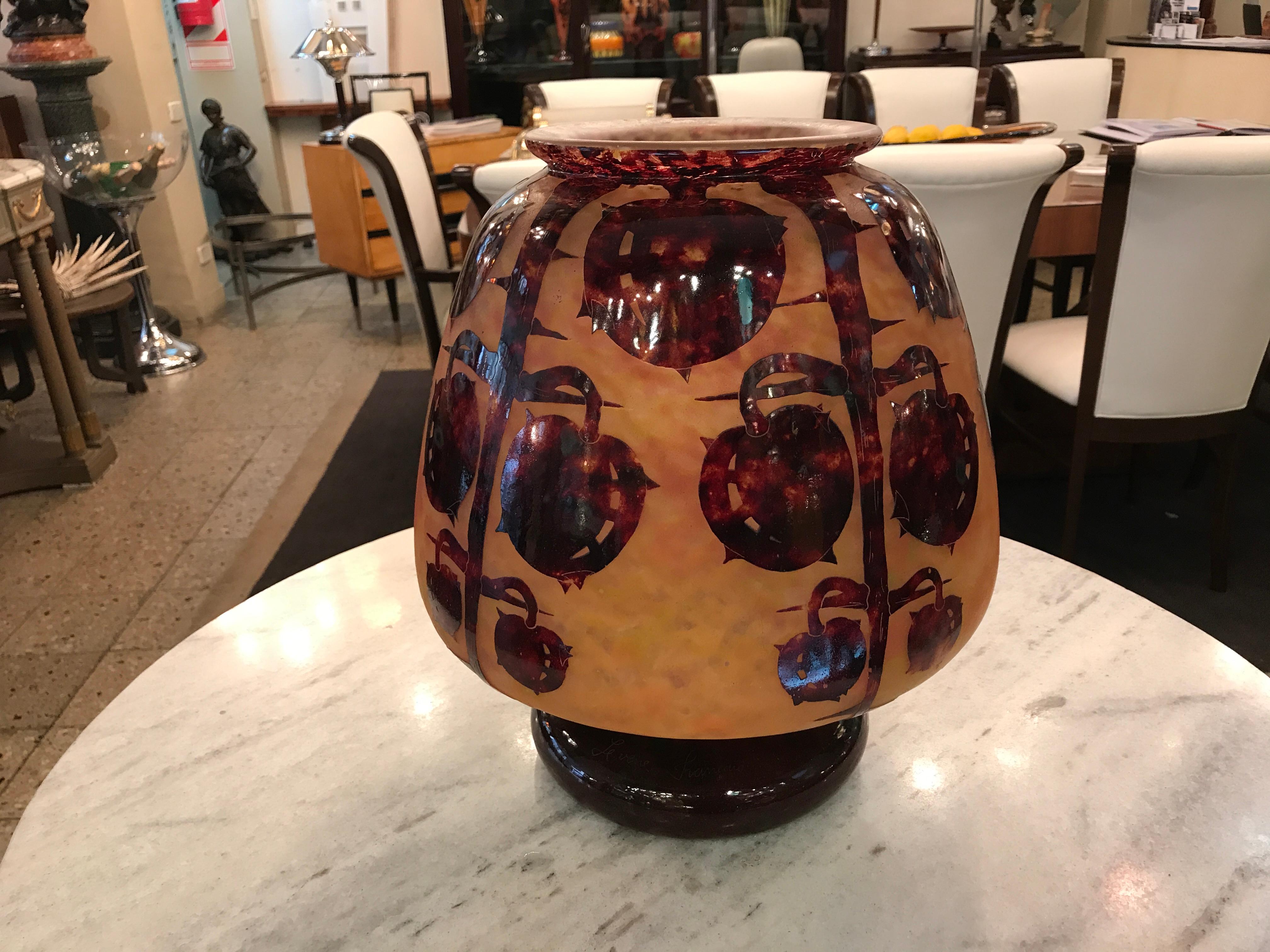  Big Vase Sign: Le Verre Francais ( Decoration Marrons ) Style: Art Nouveau For Sale 2