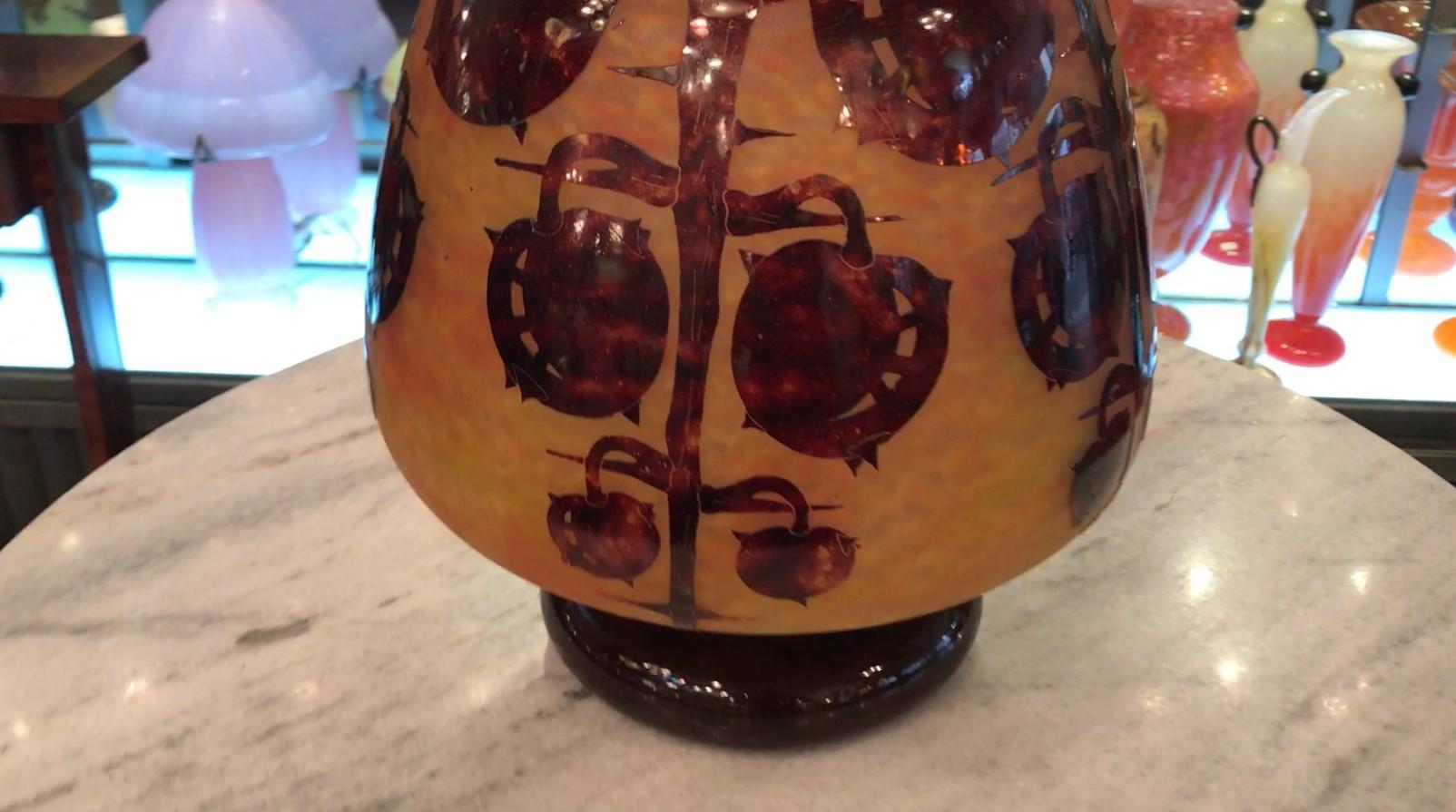  Big Vase Sign: Le Verre Francais ( Decoration Marrons ) Style: Art Nouveau For Sale 3