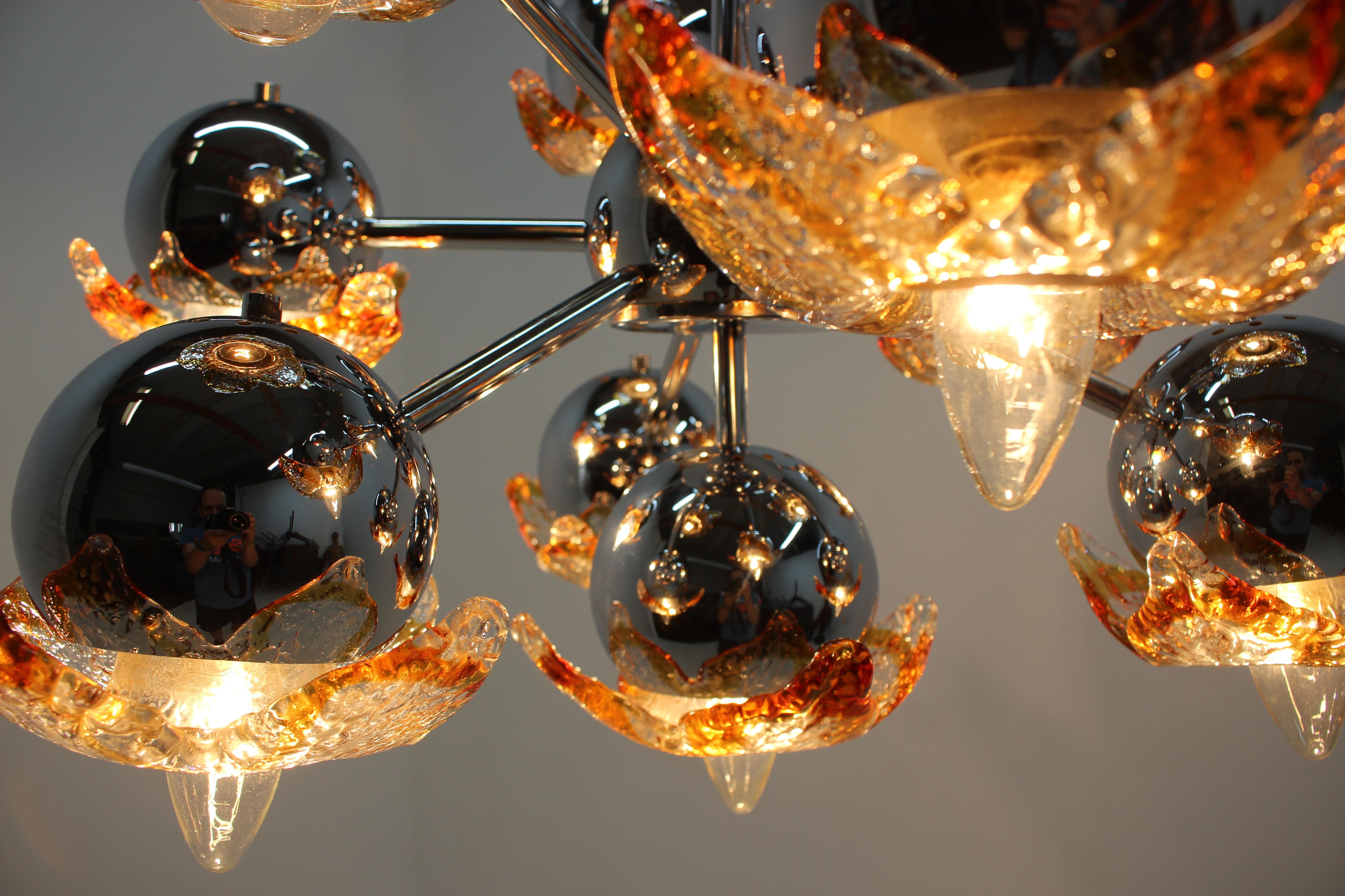 Fin du 20e siècle Grande lampe Spoutnik / Atome de Murano de style très unique de l'ère spatiale, 1970 en vente