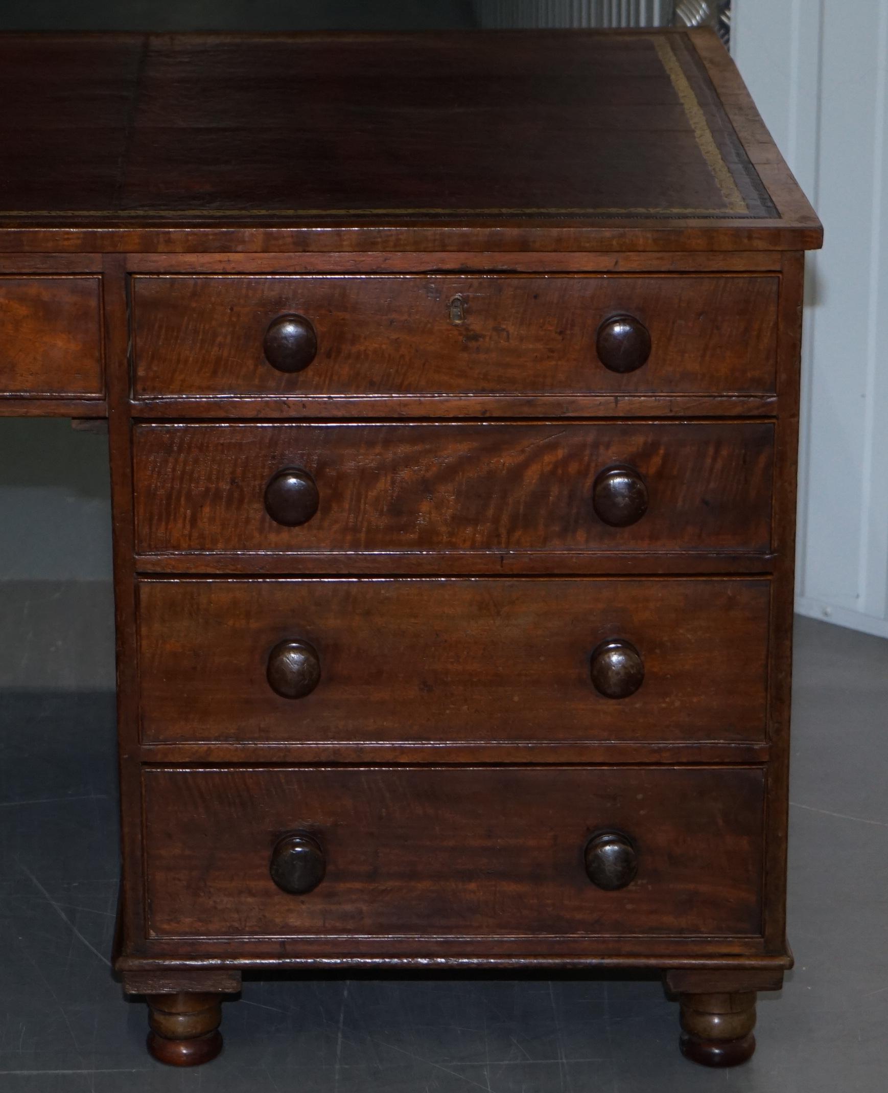 Big Victorian 18-Drawer Double Sided Twin Pedestal Partner Desk Oxblood Leather 4