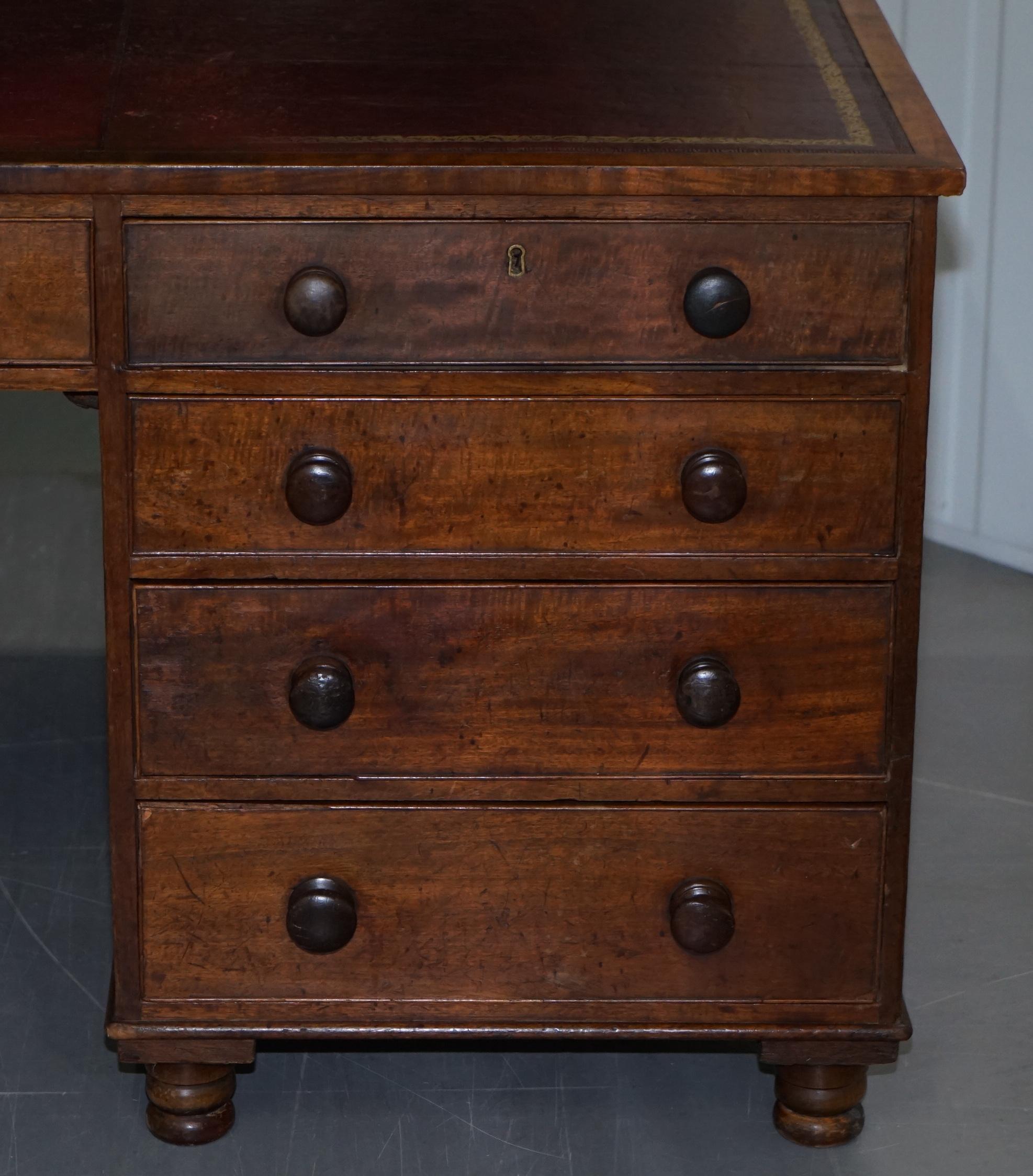 Late 19th Century Big Victorian 18-Drawer Double Sided Twin Pedestal Partner Desk Oxblood Leather