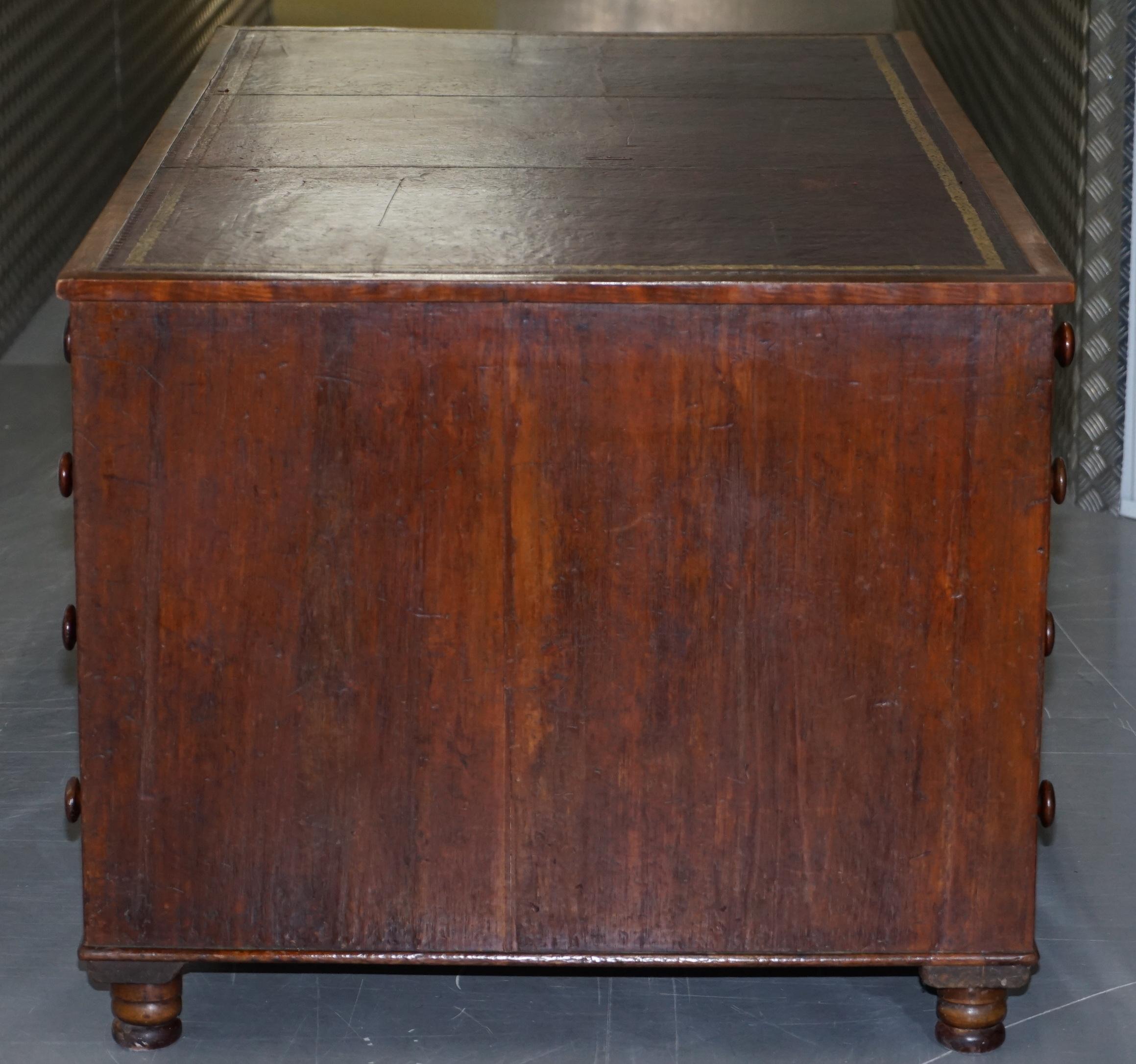 Big Victorian 18-Drawer Double Sided Twin Pedestal Partner Desk Oxblood Leather 1
