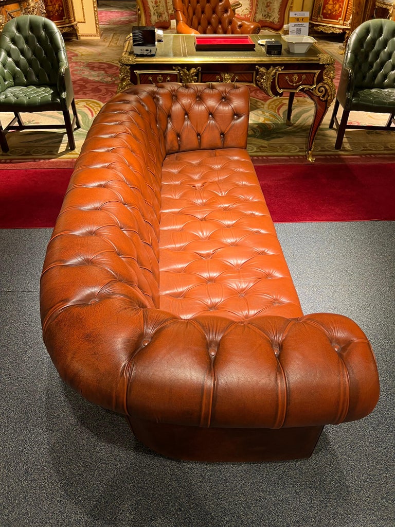 Big Vintage 20th Century Brown Leather Chesterfield Sofa with Button ...