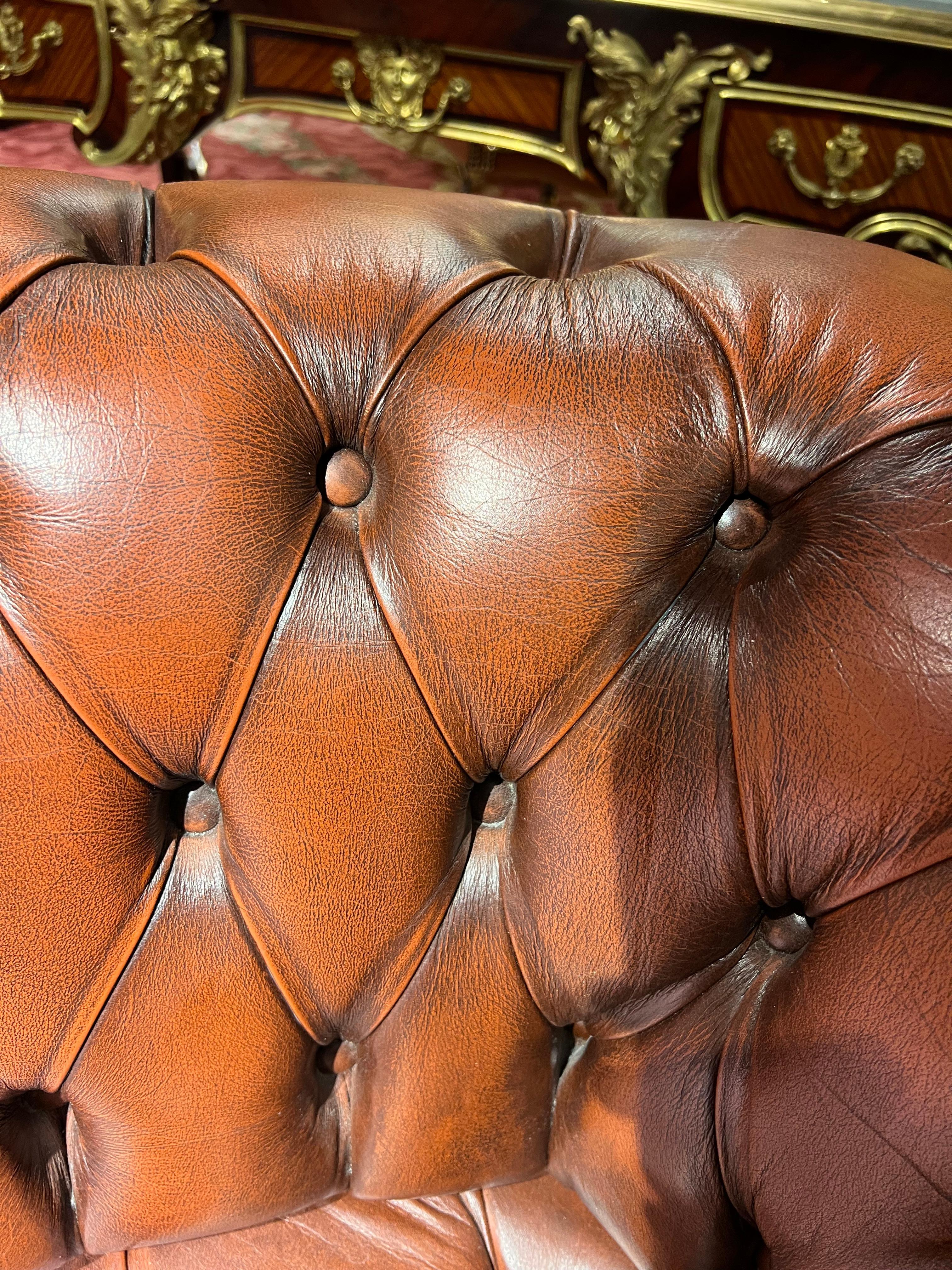 Big Vintage 20th Century Brown Leather Chesterfield Sofa with Button Down Seat 7