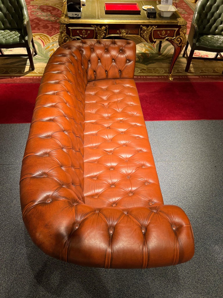 Big Vintage 20th Century Brown Leather Chesterfield Sofa with Button ...