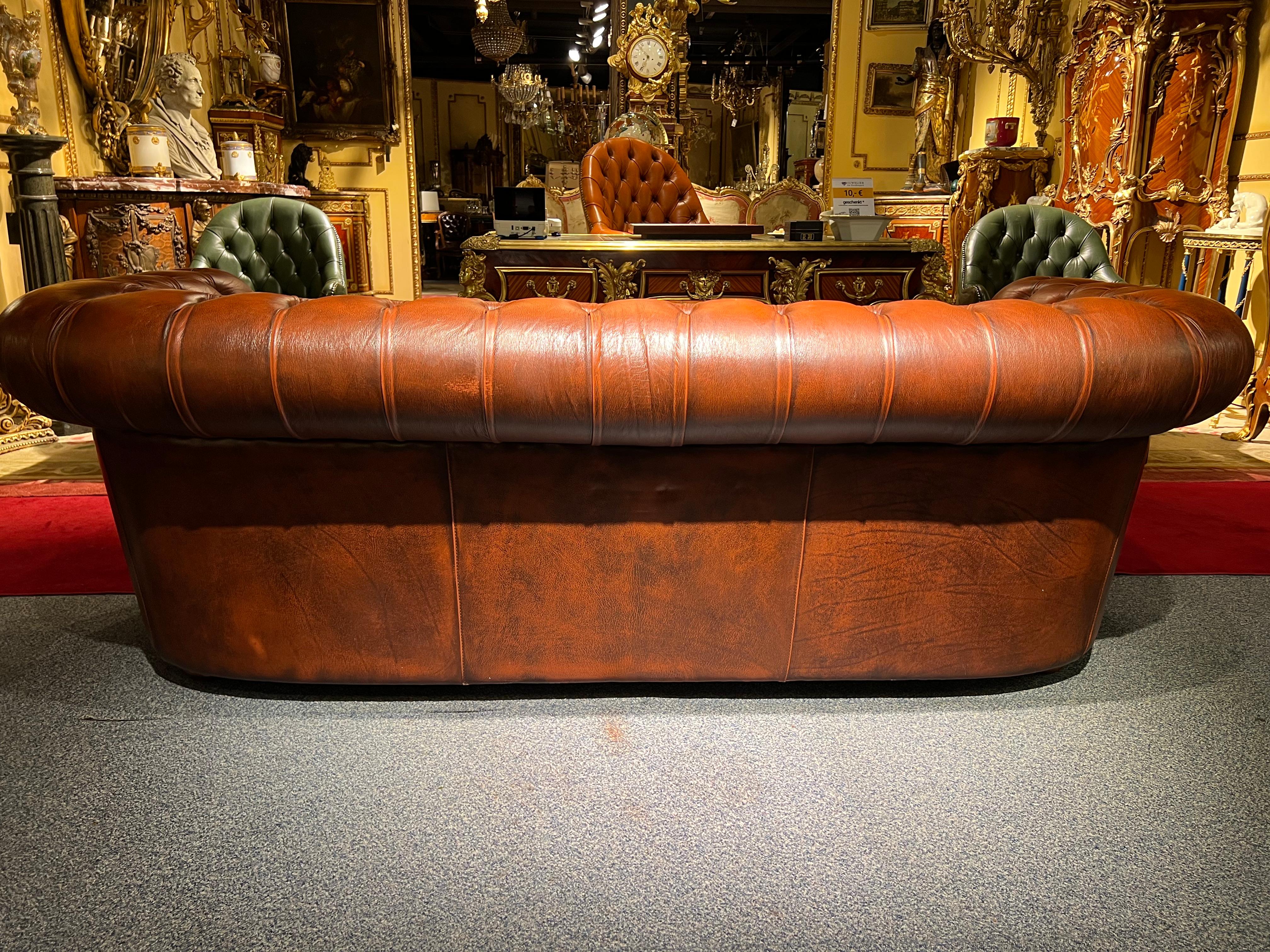 Big Vintage 20th Century Brown Leather Chesterfield Sofa with Button Down Seat 11