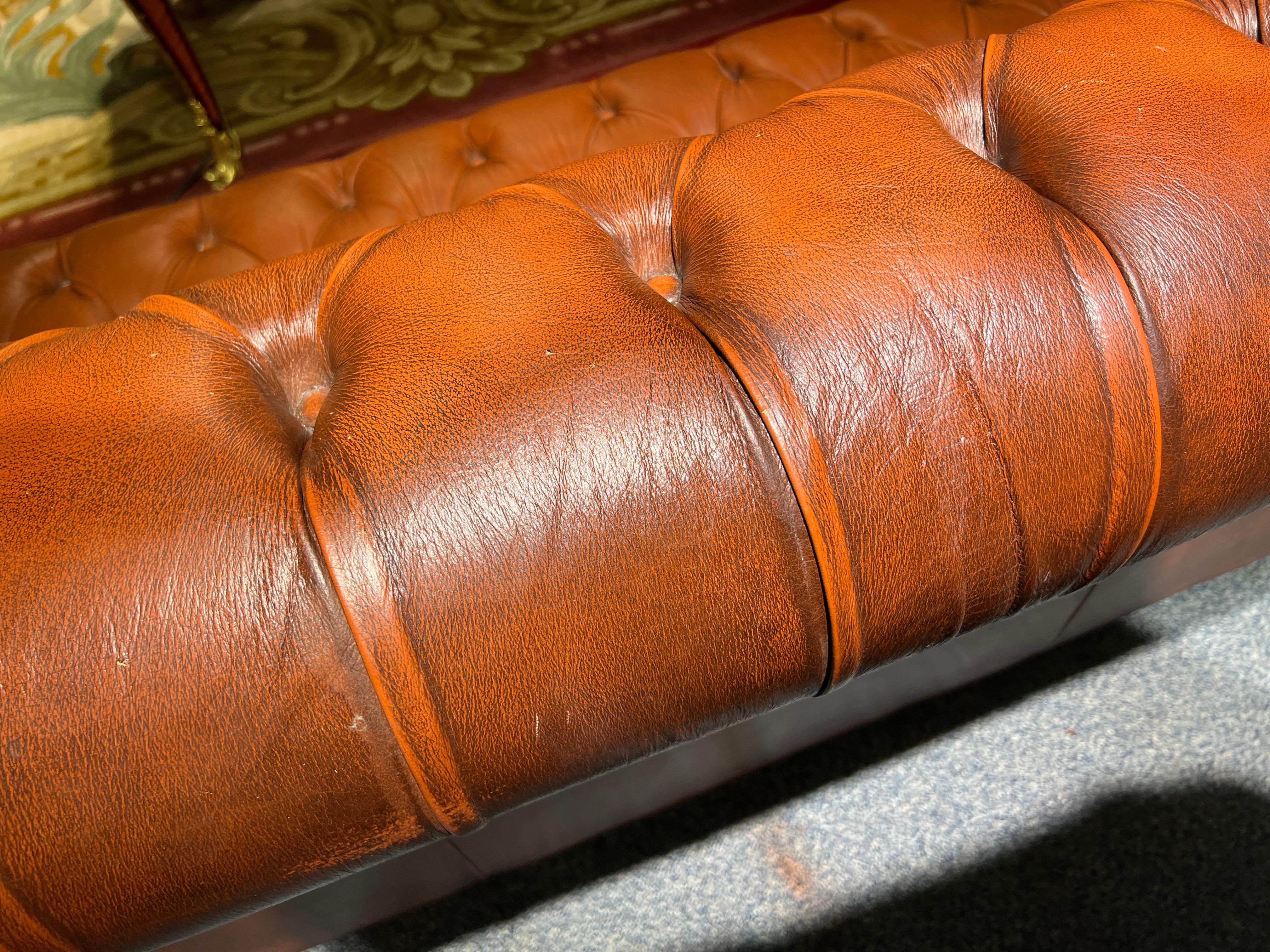 Big Vintage 20th Century Brown Leather Chesterfield Sofa with Button Down Seat 12