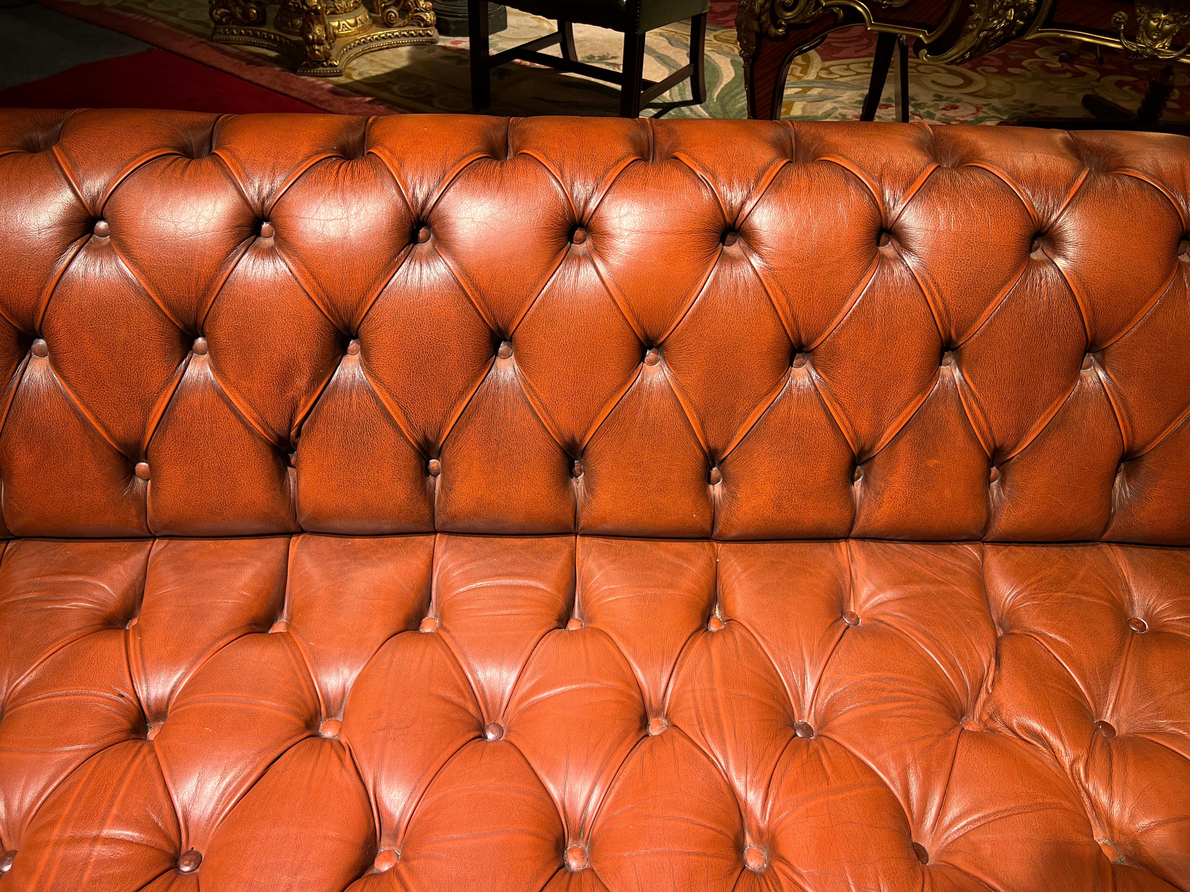 Big Vintage 20th Century Brown Leather Chesterfield Sofa with Button Down Seat 2