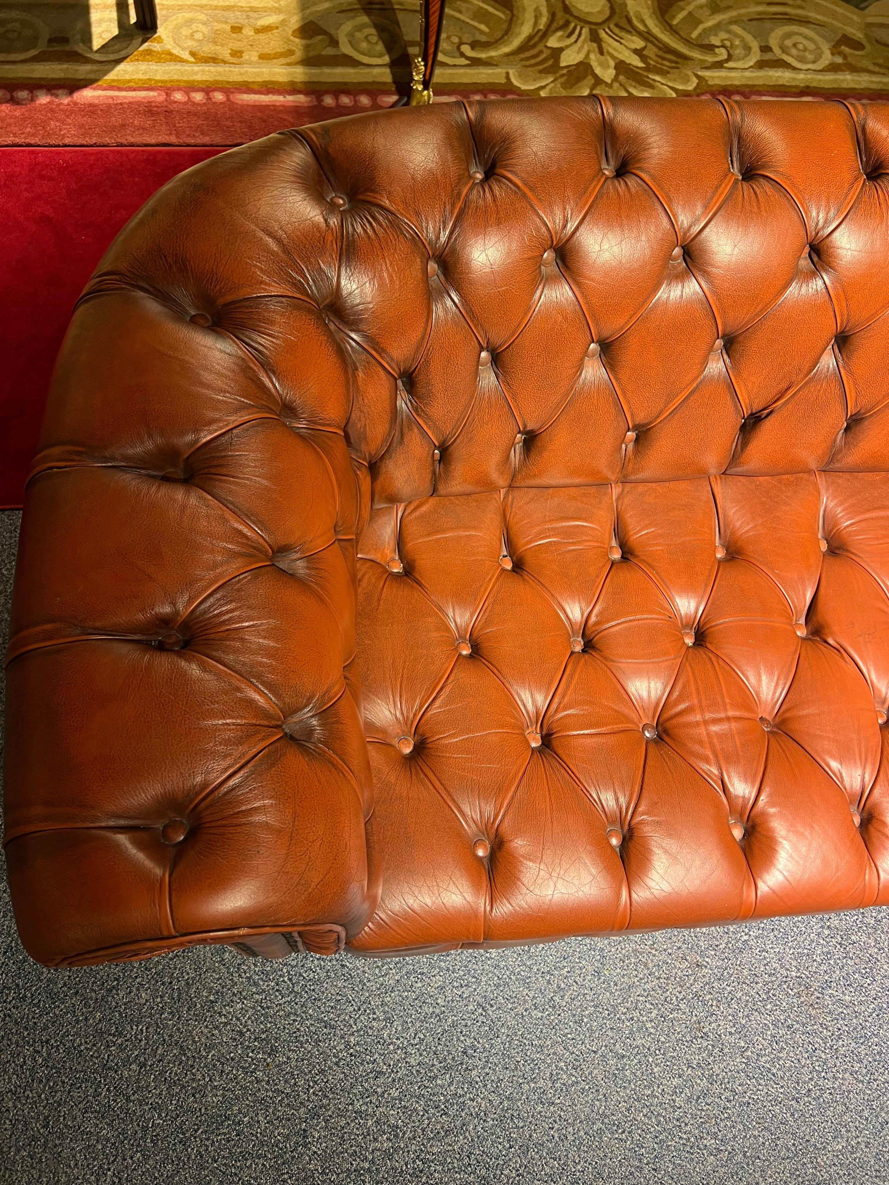 Big Vintage 20th Century Brown Leather Chesterfield Sofa with Button Down Seat 3