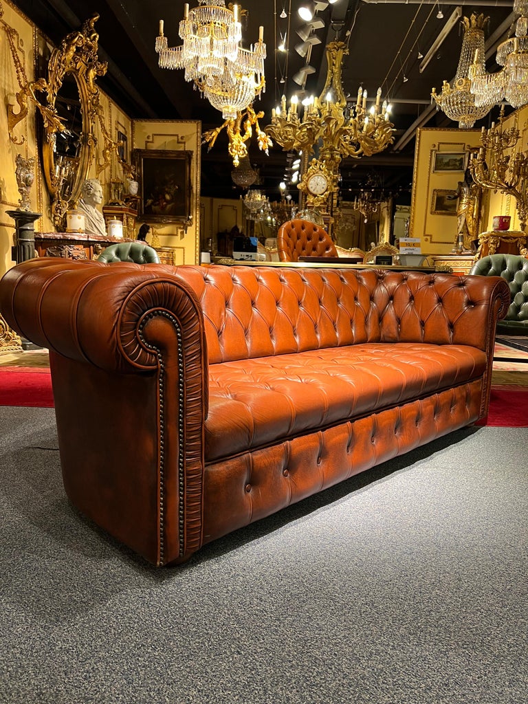 Big Vintage 20th Century Brown Leather Chesterfield Sofa with Button ...