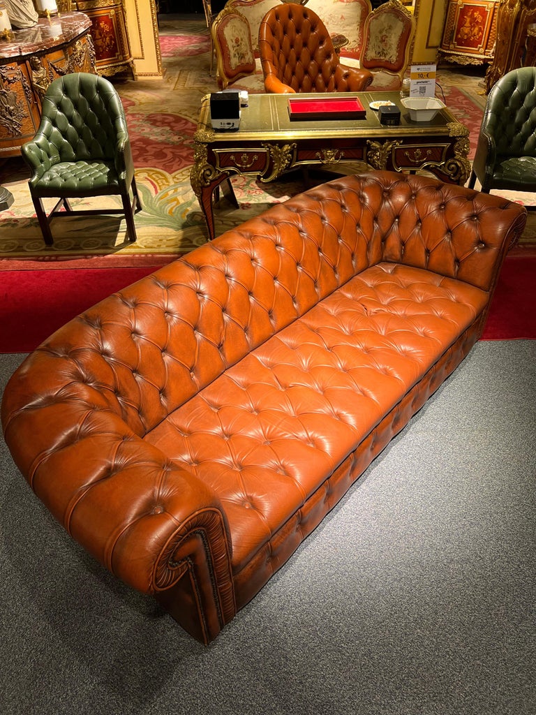 Big Vintage 20th Century Brown Leather Chesterfield Sofa with Button ...