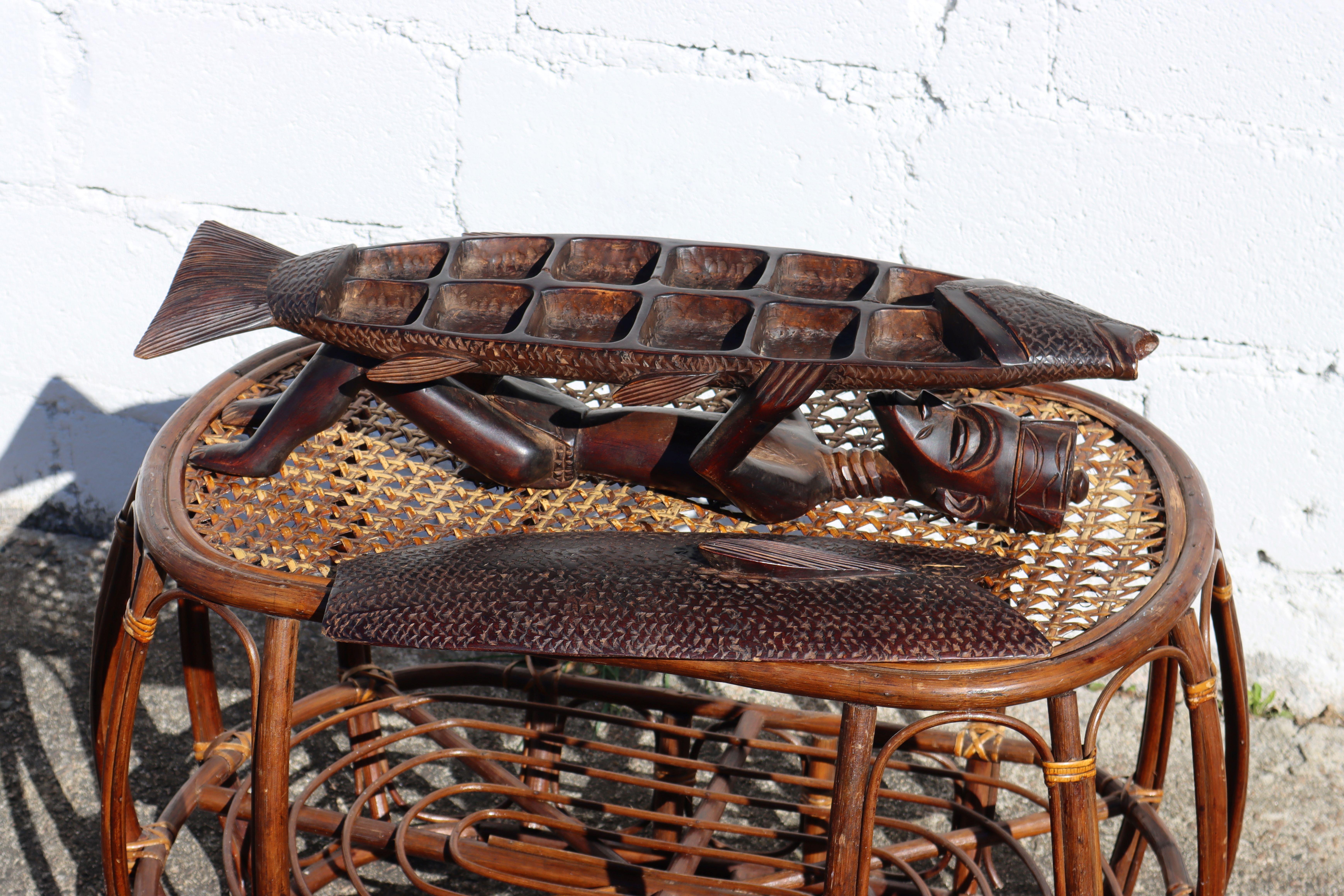 Big Vintage African Hand Carved Ebony Statue - Reclining Object Table Decoration For Sale 7