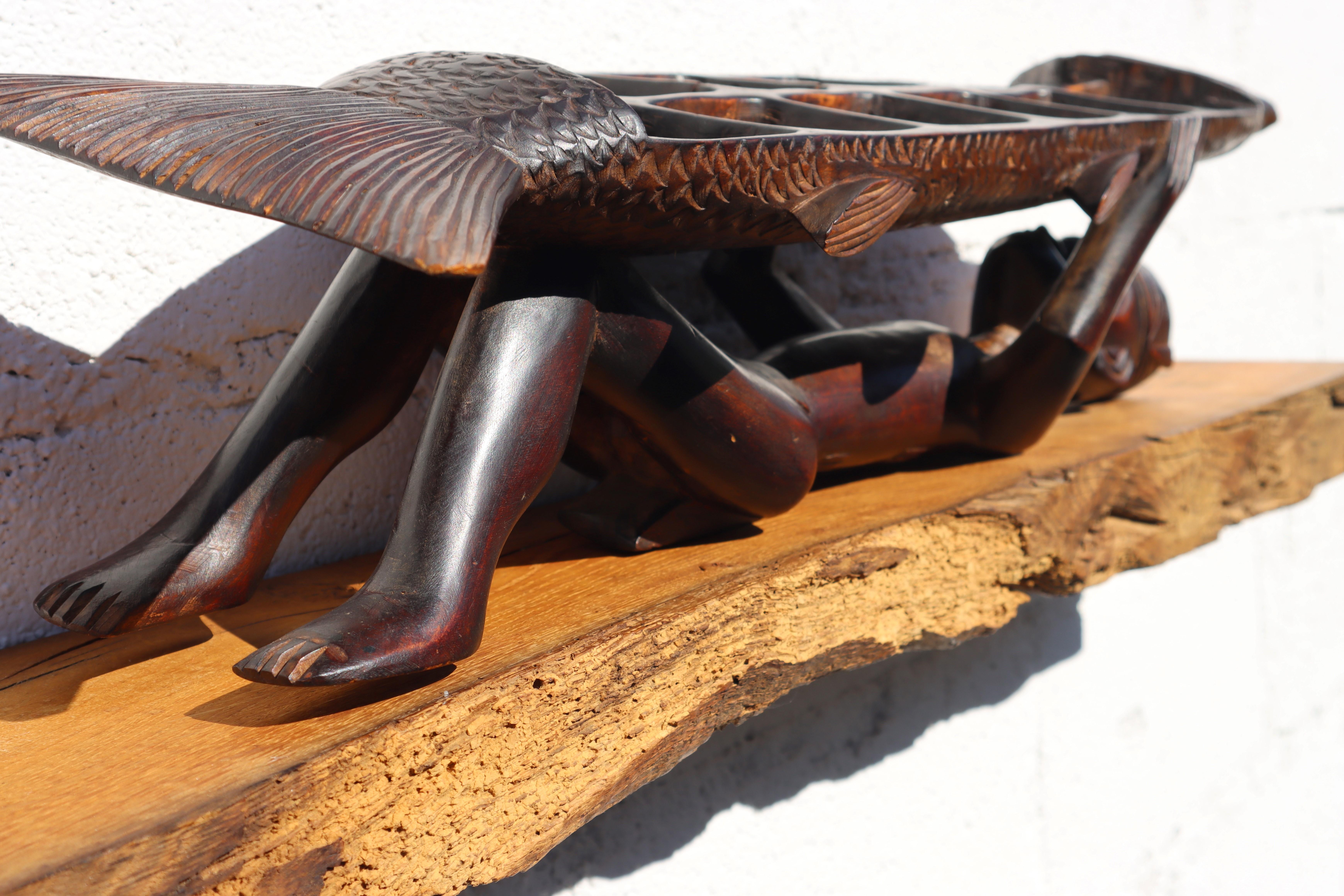 Mid-20th Century Big Vintage African Hand Carved Ebony Statue - Reclining Object Table Decoration For Sale