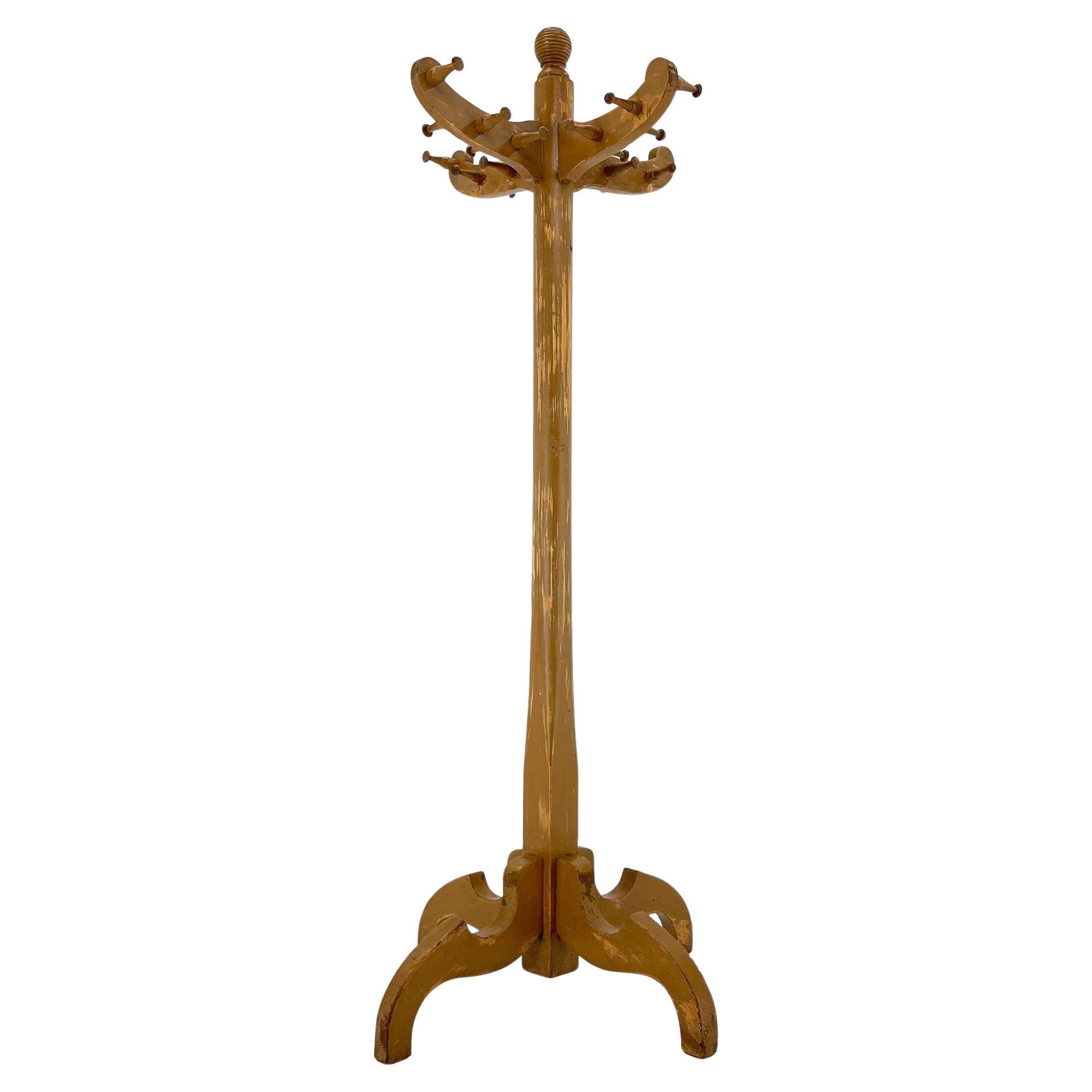 Big Vintage All-Wood Coat Stand, Czechoslovakia, 1950s For Sale