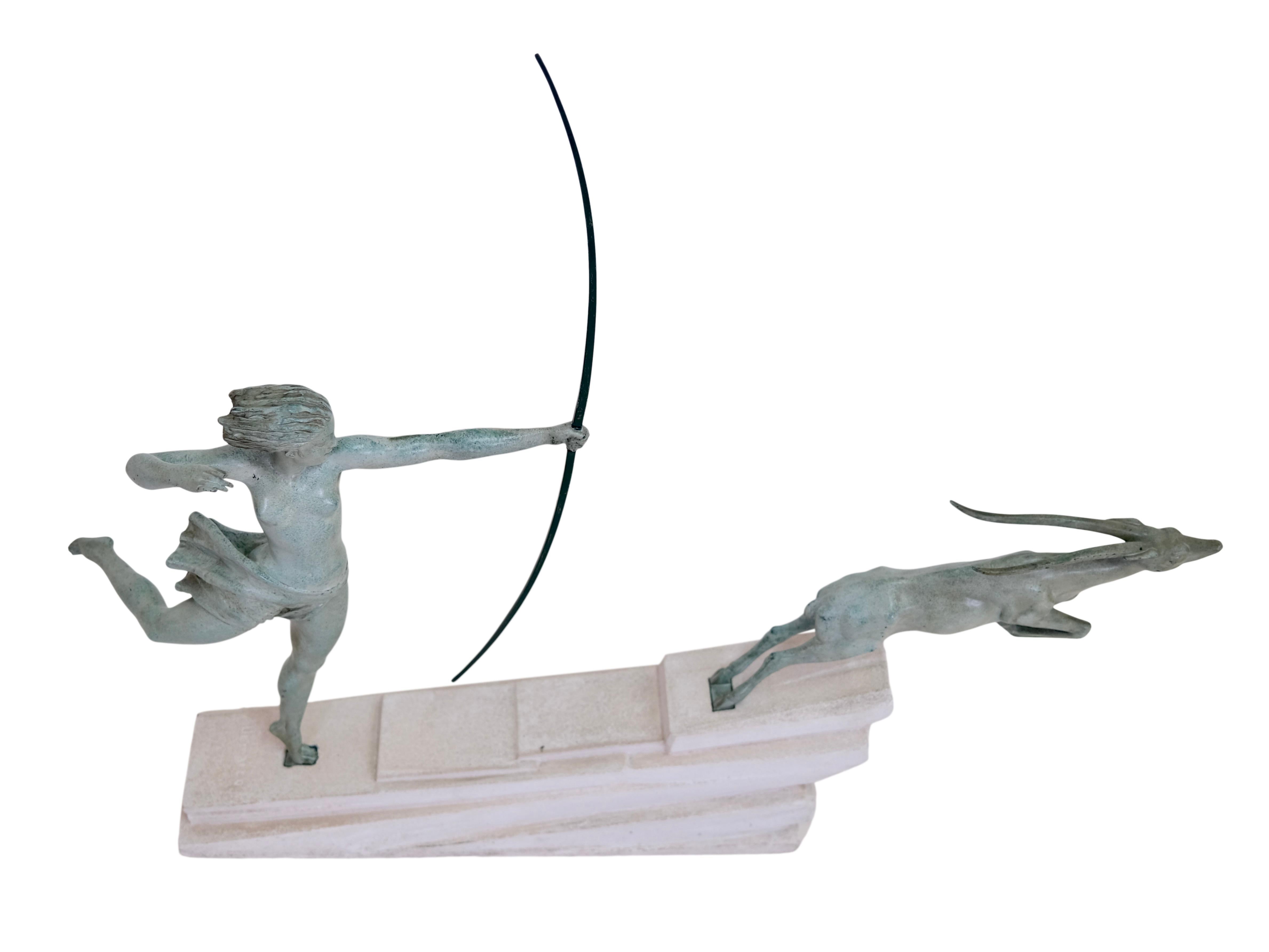 Patiné Grande sculpture Art Déco Atlante vintage de Jean De Marco pour Max Le Verrier en vente