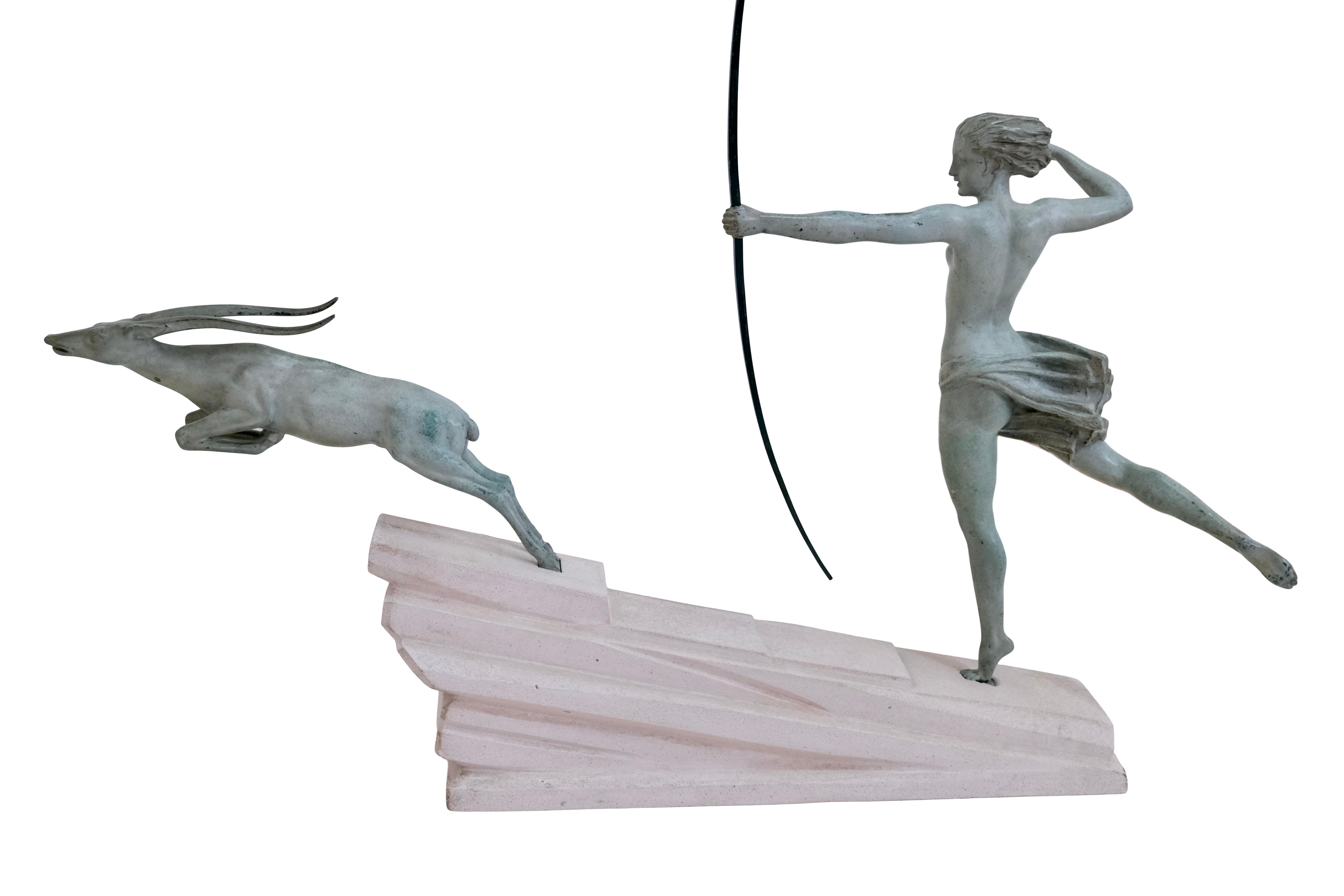 Grande sculpture Art Déco Atlante vintage de Jean De Marco pour Max Le Verrier en vente 1