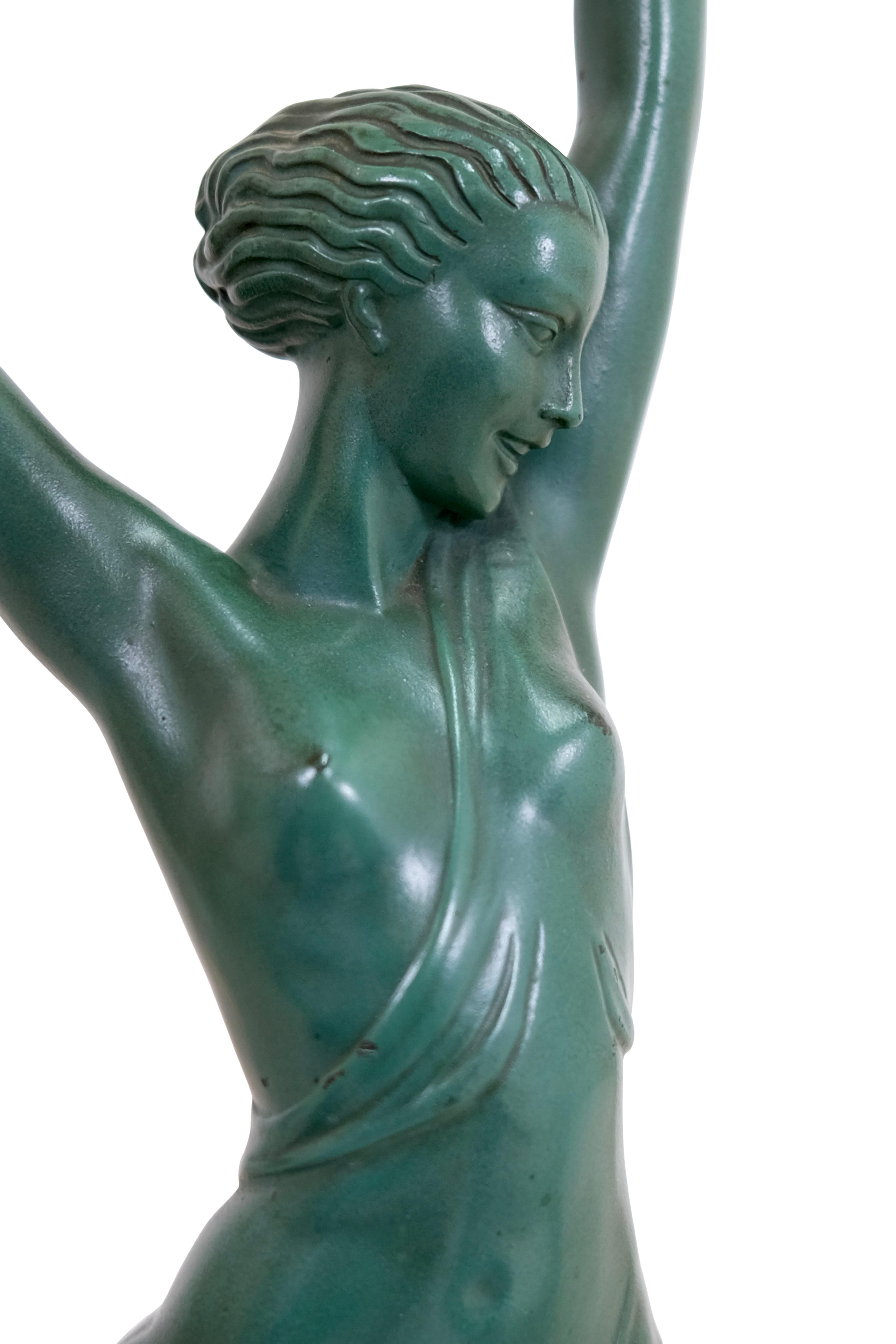 Big Vintage Art Deco Sculpture Olympia by Pierre Le Faguays for Max Le Verrier For Sale 2