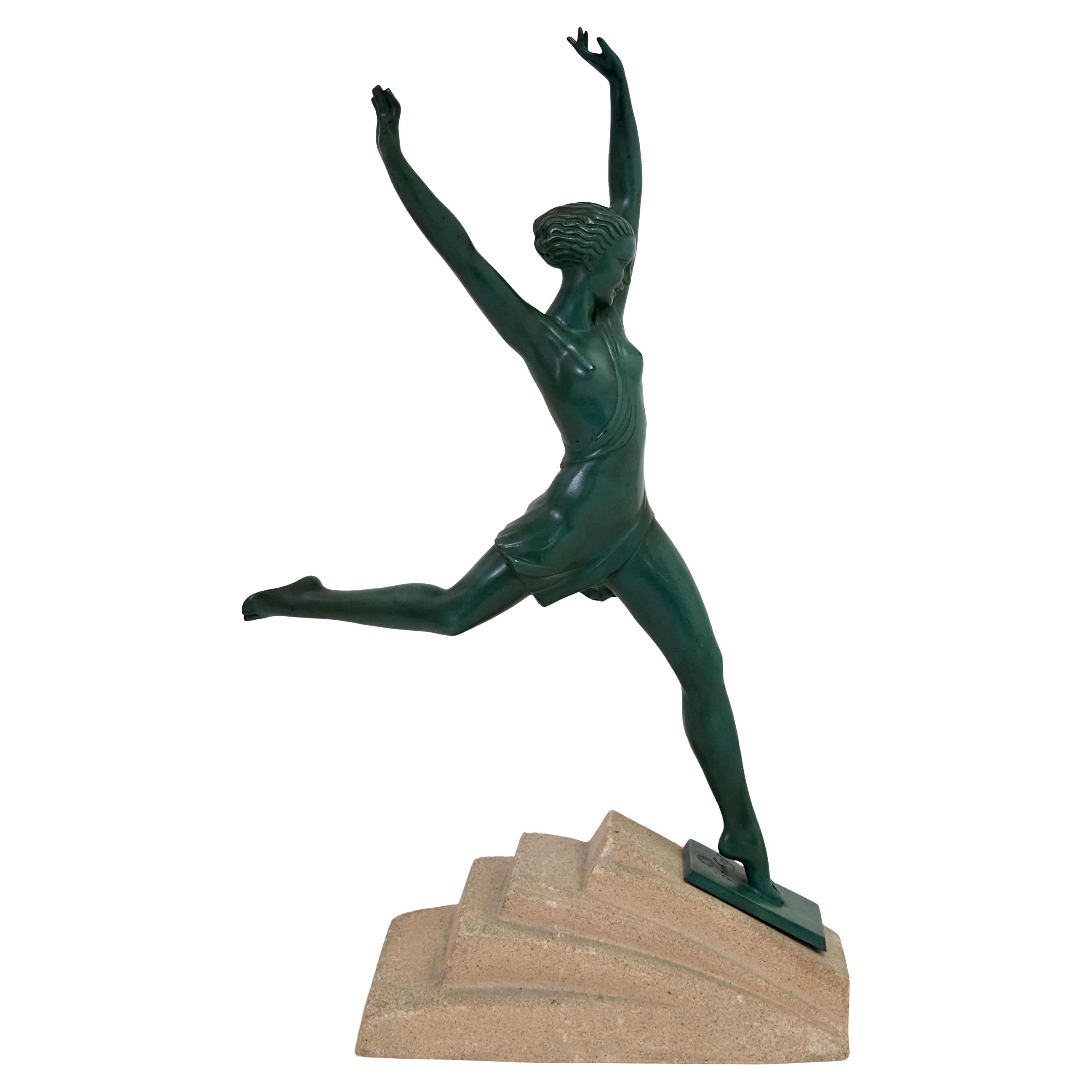 Grande sculpture Art Déco Olympia vintage de Pierre Le Faguays pour Max Le Verrier