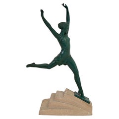Grande sculpture Art Déco Olympia vintage de Pierre Le Faguays pour Max Le Verrier