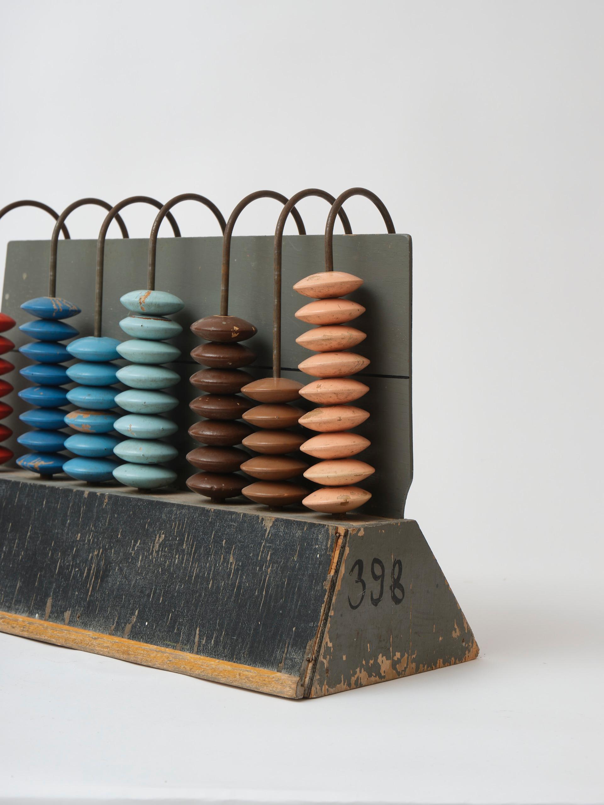 Painted Big vintage handmade Czech abacus in amazing colors and great patina For Sale
